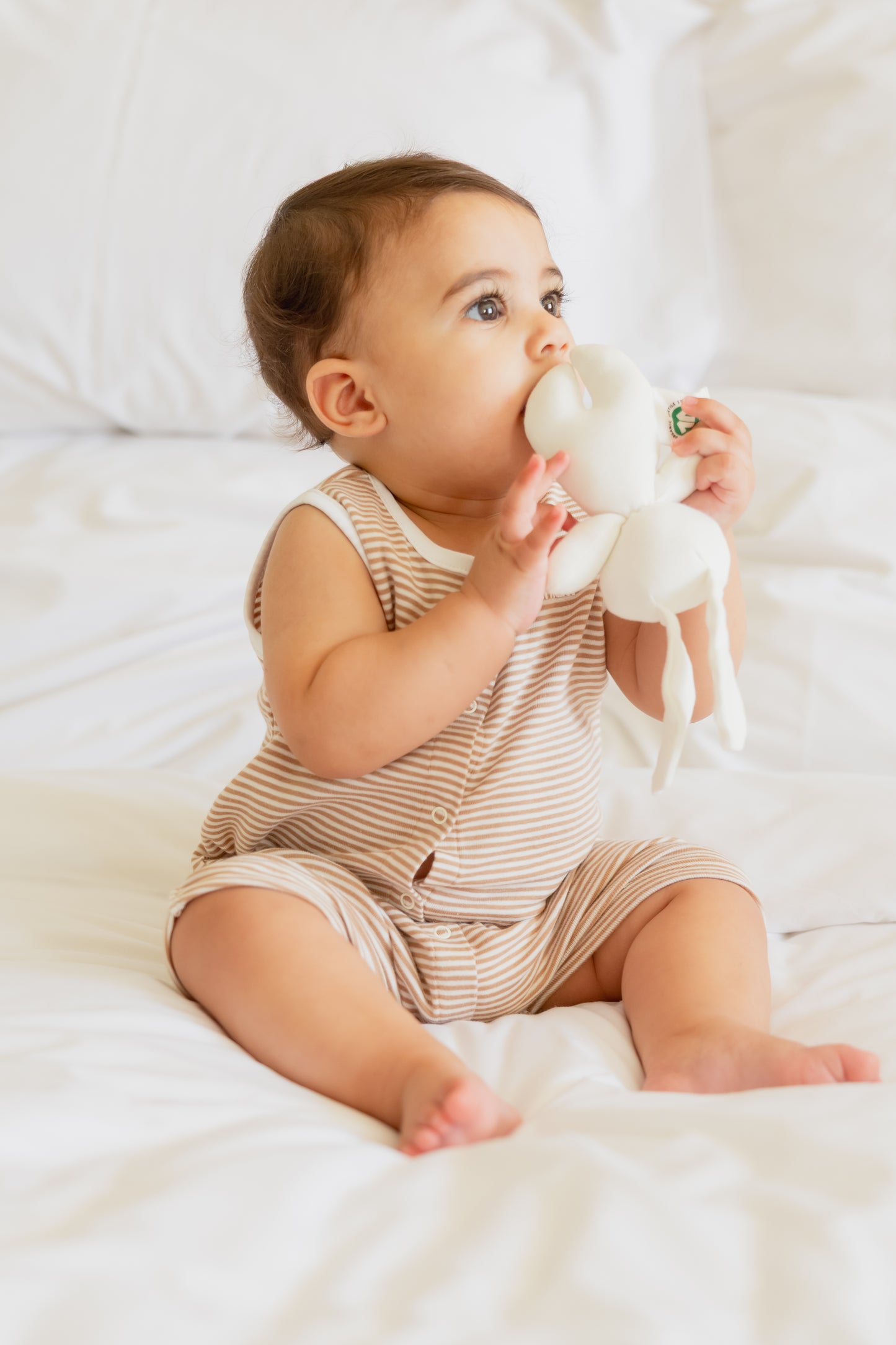 so small Organic Striped Sleeveless Romper- Cookies & Cream