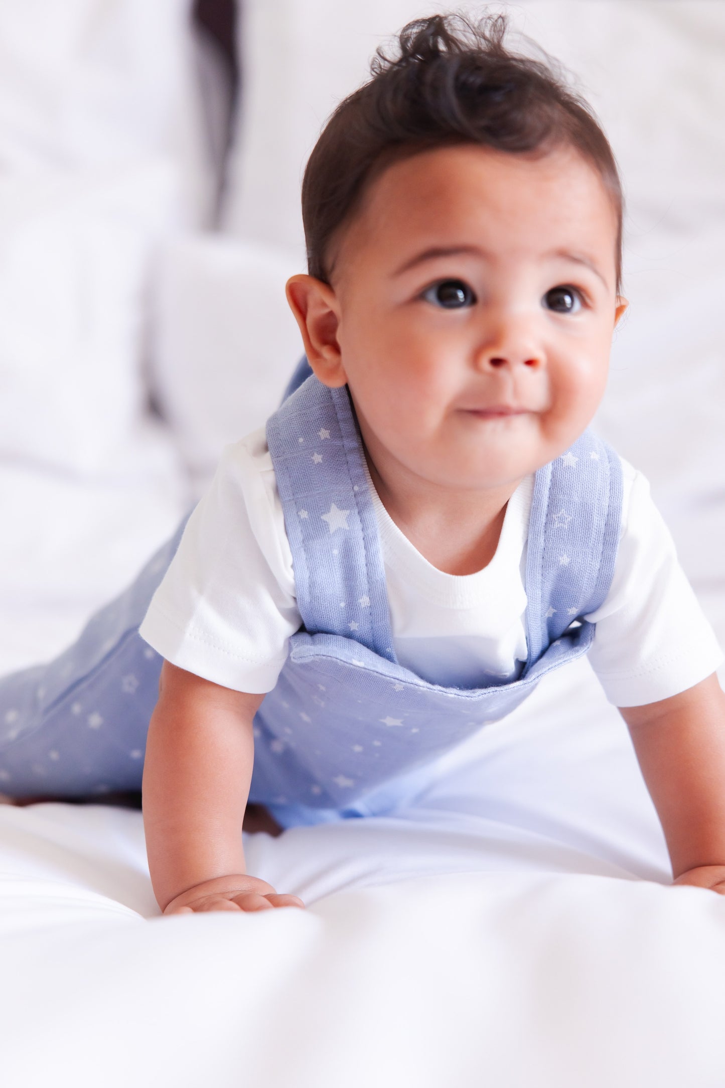 so small Organic Two-Piece Set (White Bodysuit+ Starry Blue Muslin Jumpsuit)