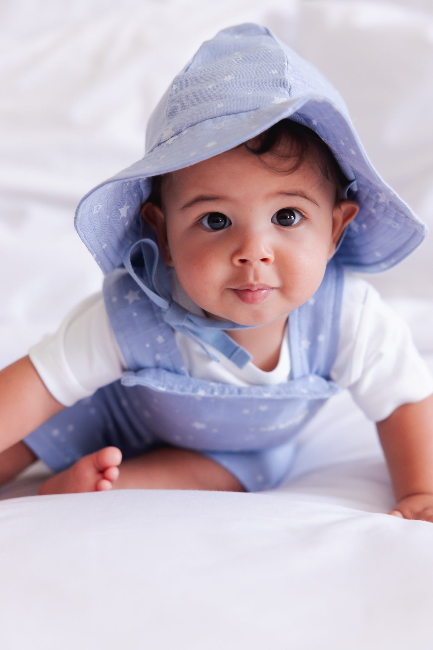 so small Organic Two-Piece Set (White Bodysuit+ Starry Blue Muslin Jumpsuit)