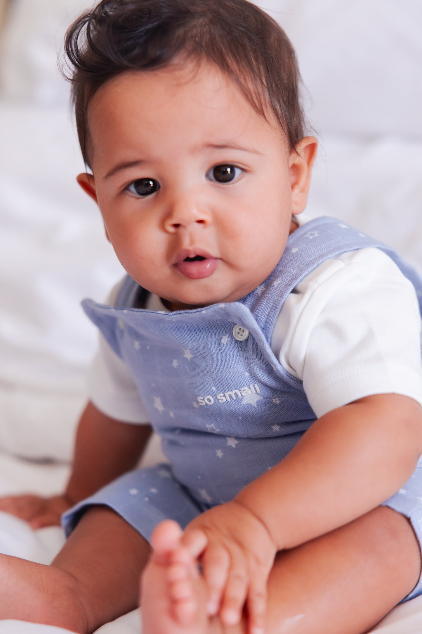 so small Organic Two-Piece Set (White Bodysuit+ Starry Blue Muslin Jumpsuit)