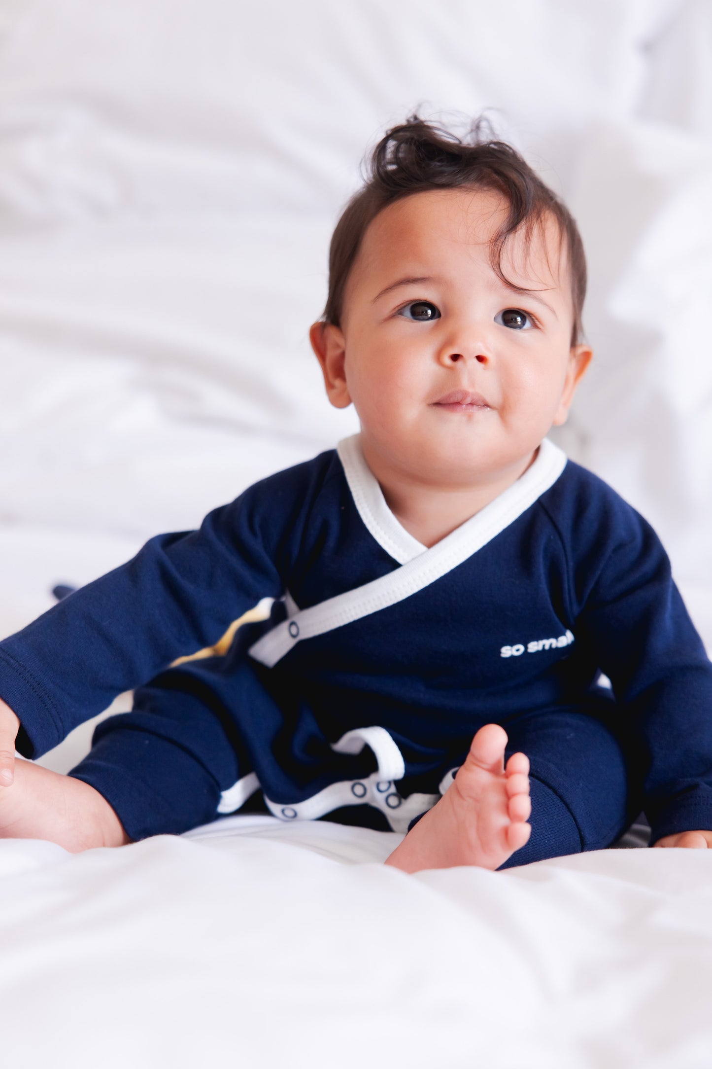 so small Organic Wrapover Kimono- Magnetic Blue