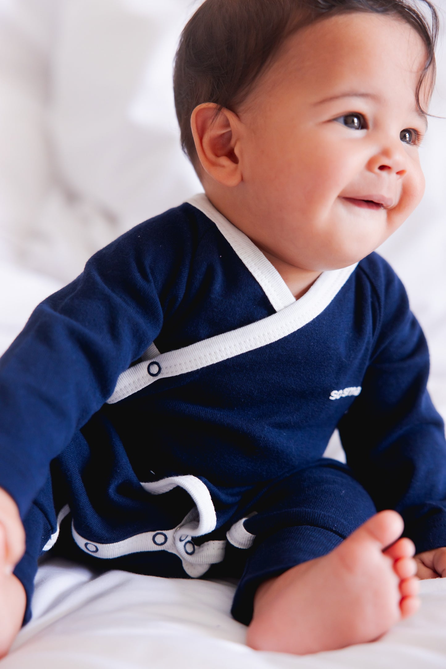 so small Organic Wrapover Kimono- Magnetic Blue