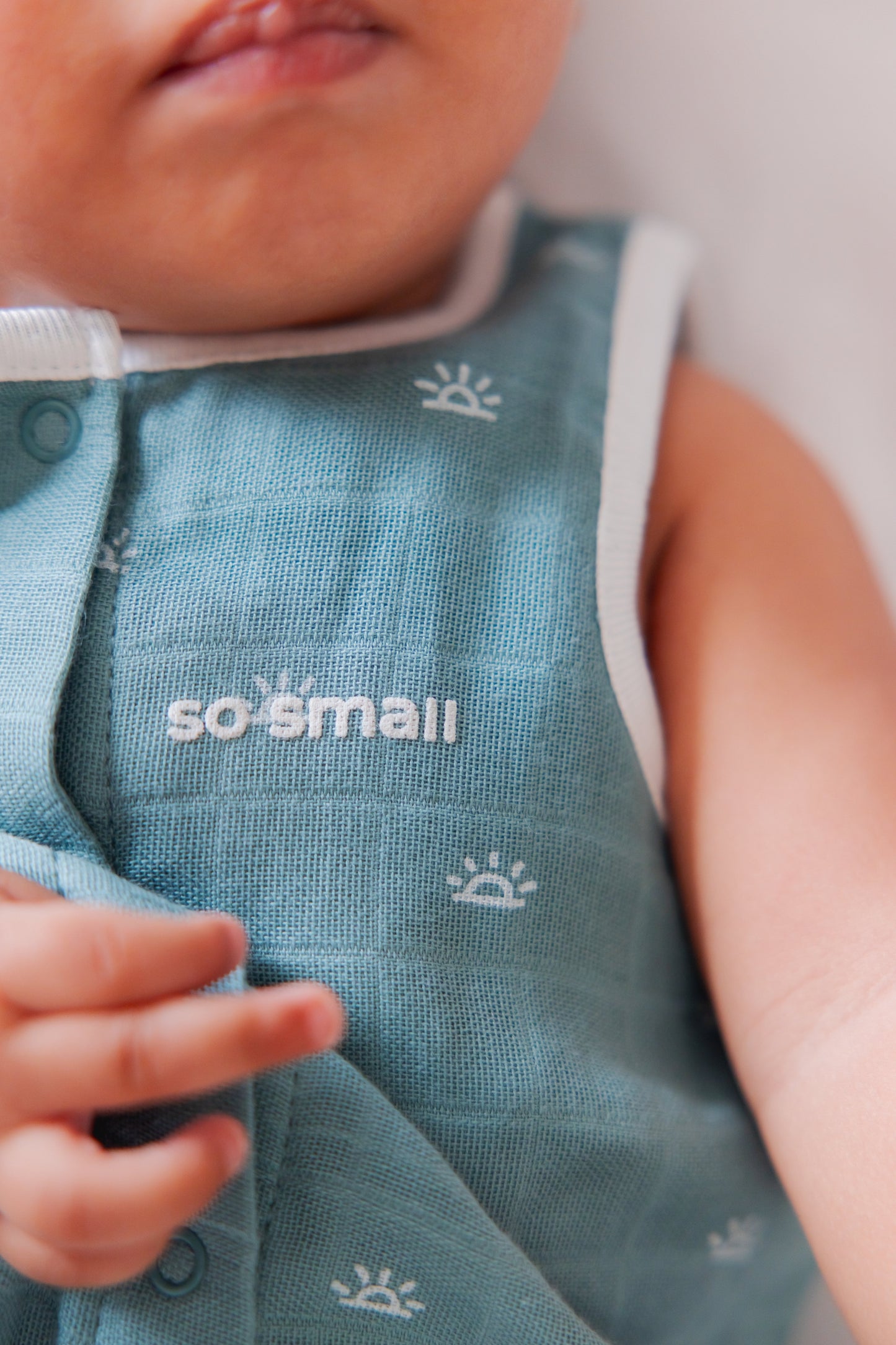 so small Organic Woven Muslin Sleeveless Romper -Teal Green
