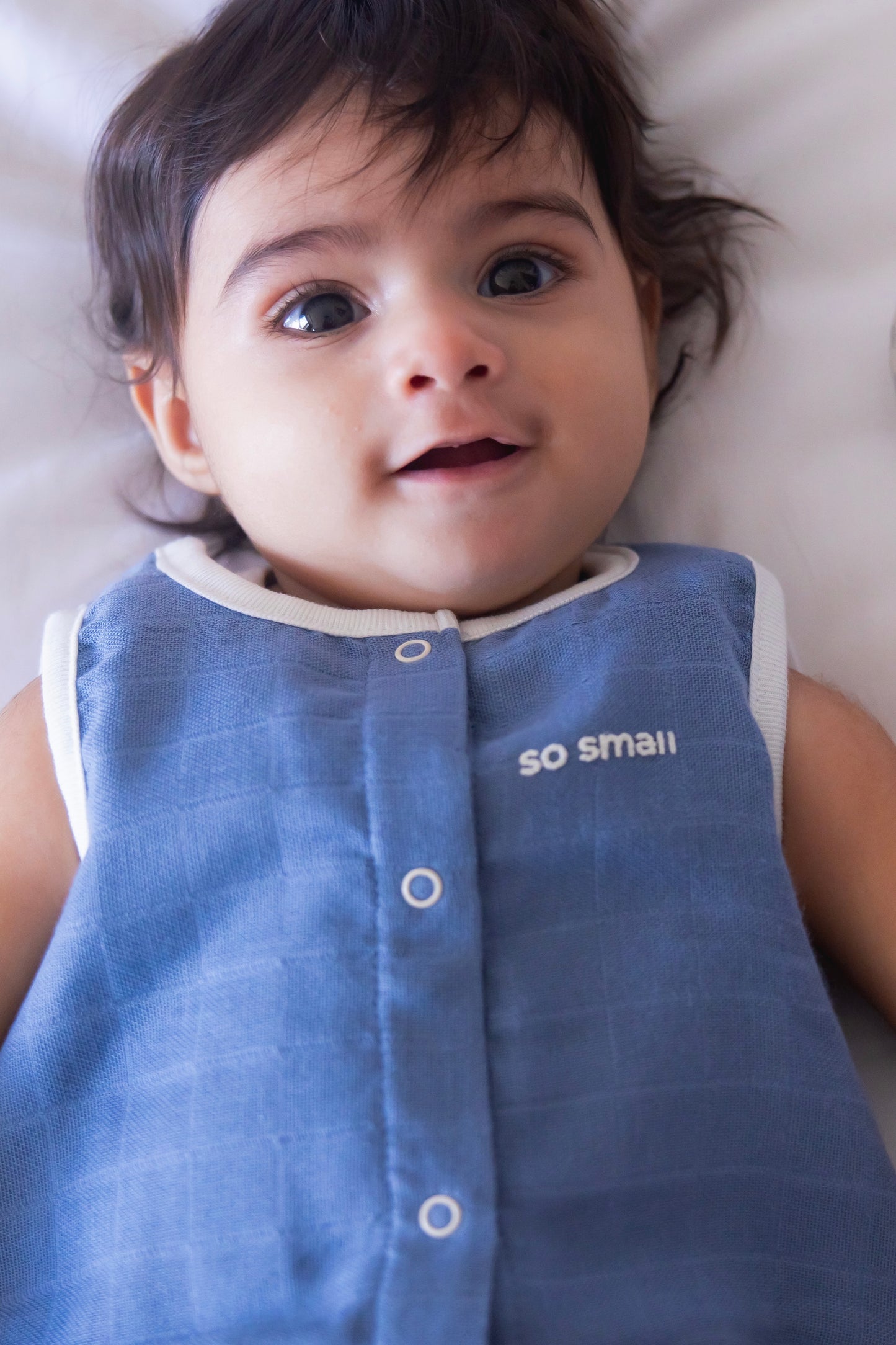 so small Organic Woven Muslin Sleeveless Romper- Galaxy Blue