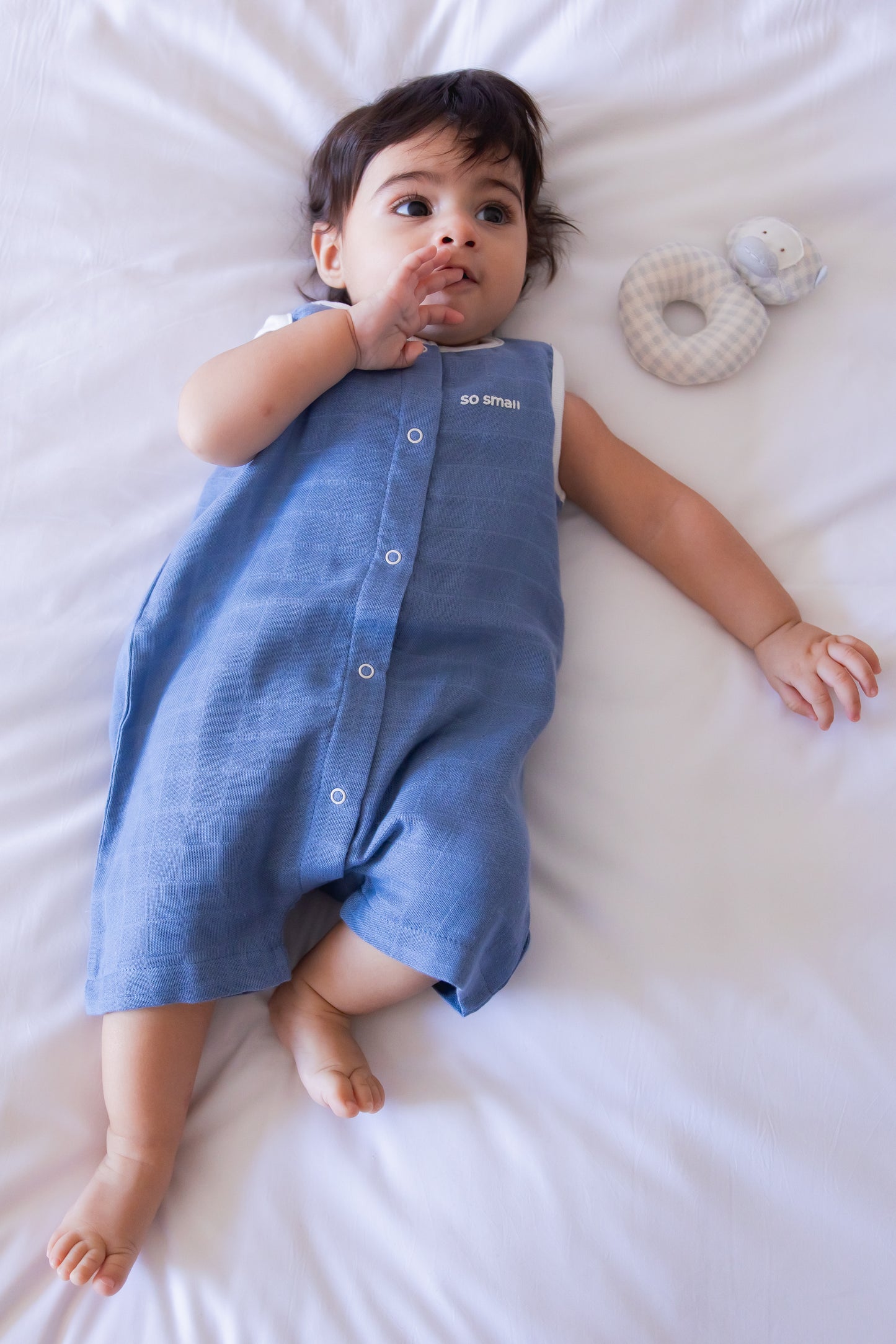 so small Organic Woven Muslin Sleeveless Romper- Galaxy Blue