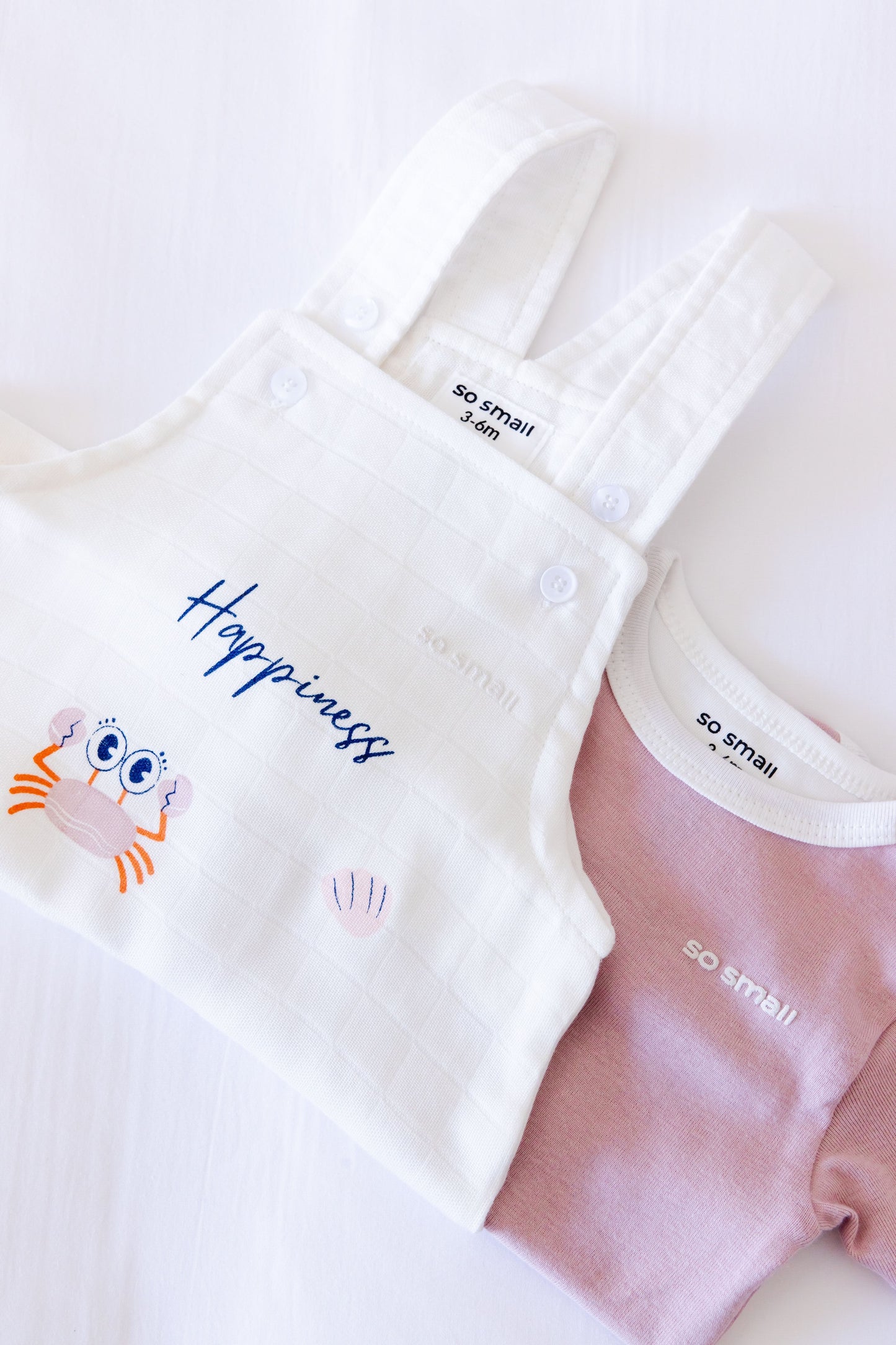 so small xo Two-Piece Set (Strawberry Milkshake Bodysuit+ Happiness White Muslin Jumpsuit)