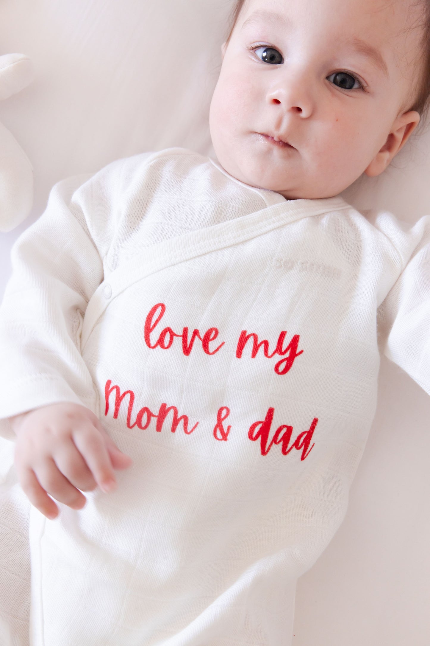 so small Organic Wrapover Kimono- Love My Mom & Dad