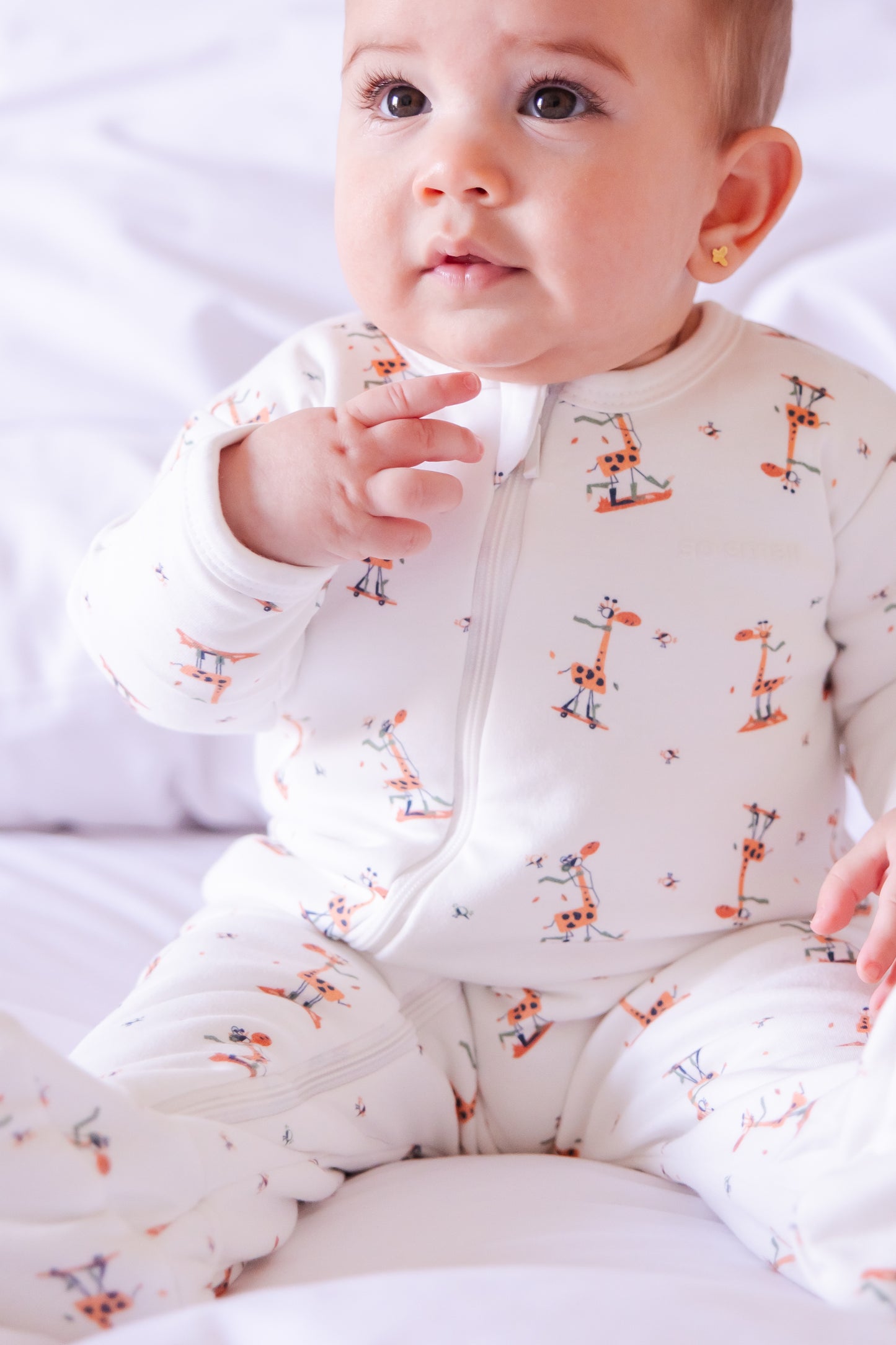 so small Organic Padded Winter Zipper Footie- Love. Laugh. Giraffe