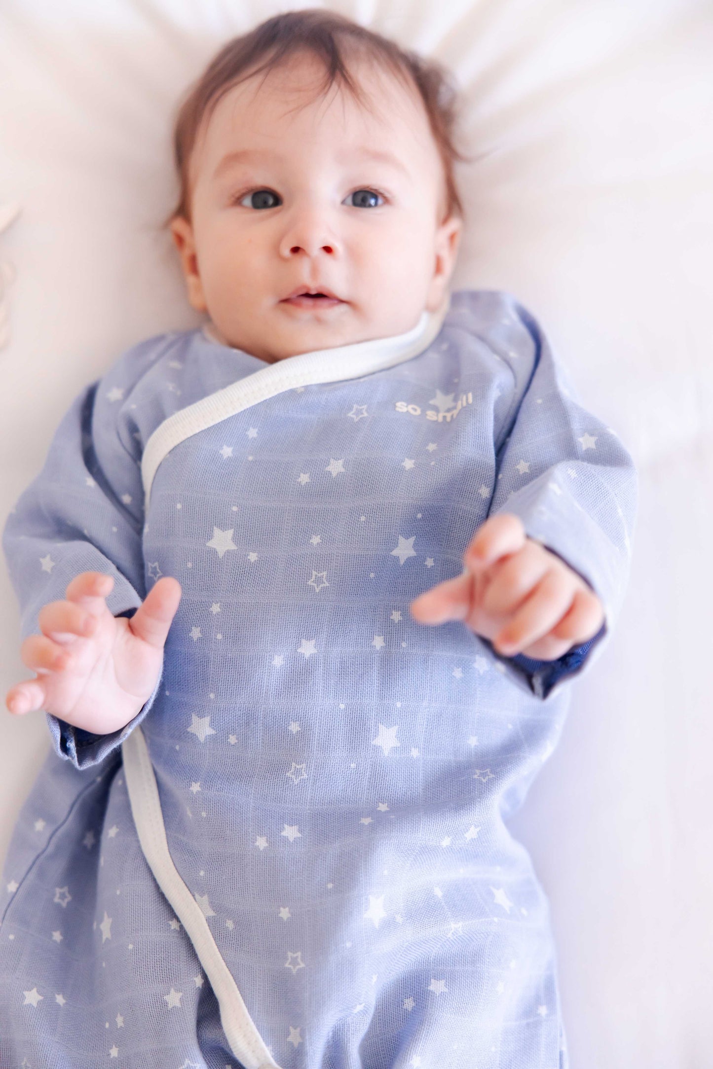 so small Organic Wrapover Muslin Kimono -Starry Blue