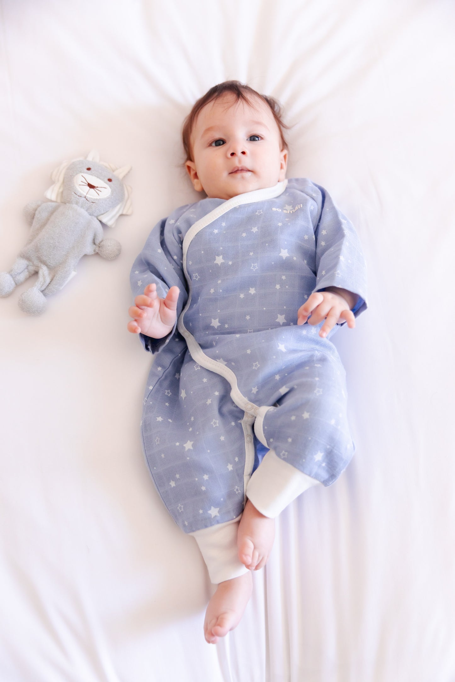 so small Organic Wrapover Muslin Kimono -Starry Blue