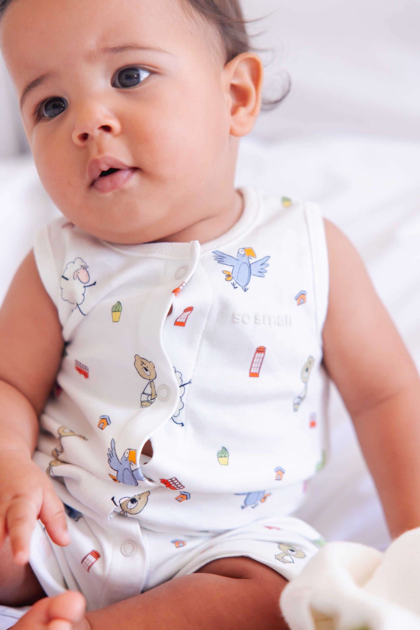 so small Organic Sleeveless Romper- Play Dates & Cupcakes