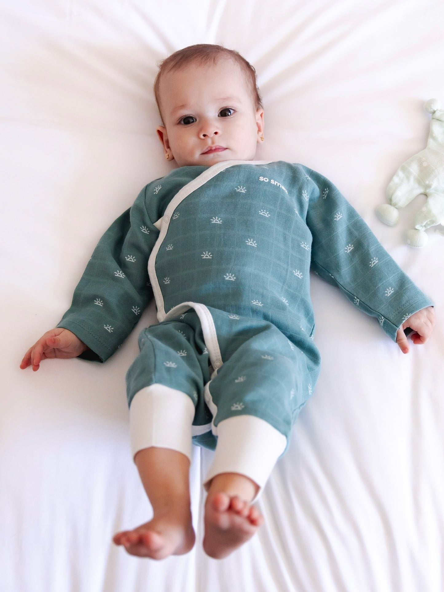 so small Organic Wrapover Muslin Kimono- Teal Green