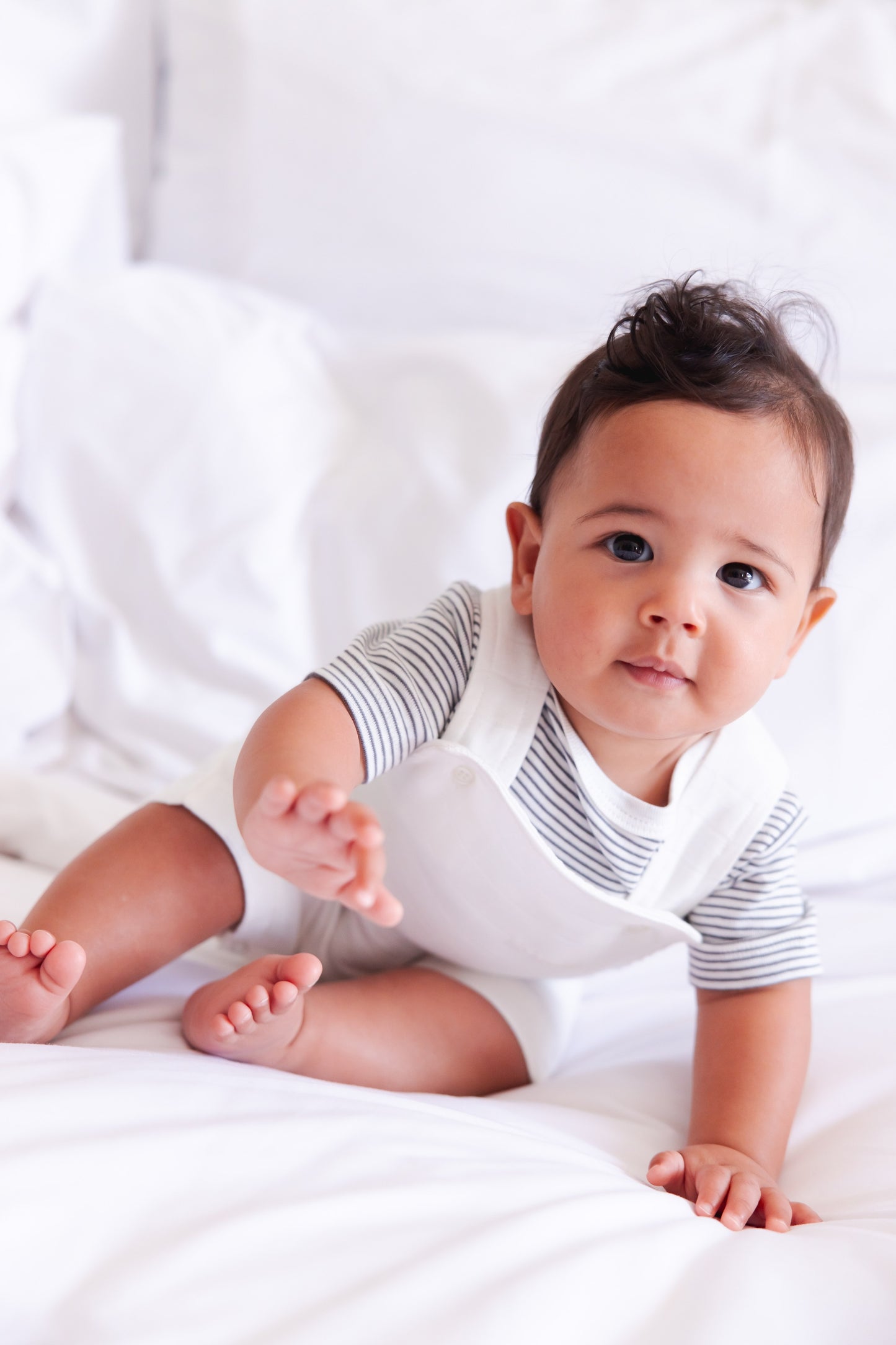so small Organic Two-Piece Set (Barely Blue Striped Bodysuit+ White Muslin Jumpsuit)