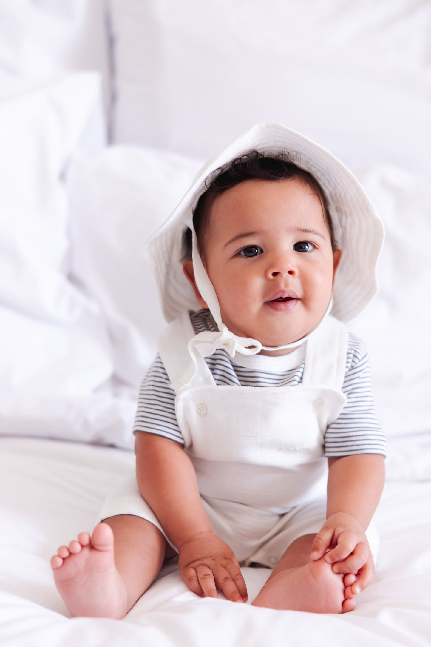 so small Organic Two-Piece Set (Barely Blue Striped Bodysuit+ White Muslin Jumpsuit)