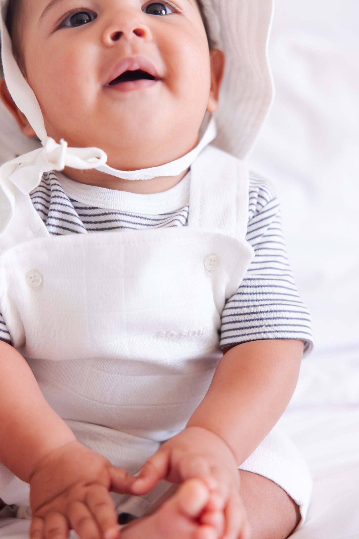 so small Organic Two-Piece Set (Barely Blue Striped Bodysuit+ White Muslin Jumpsuit)