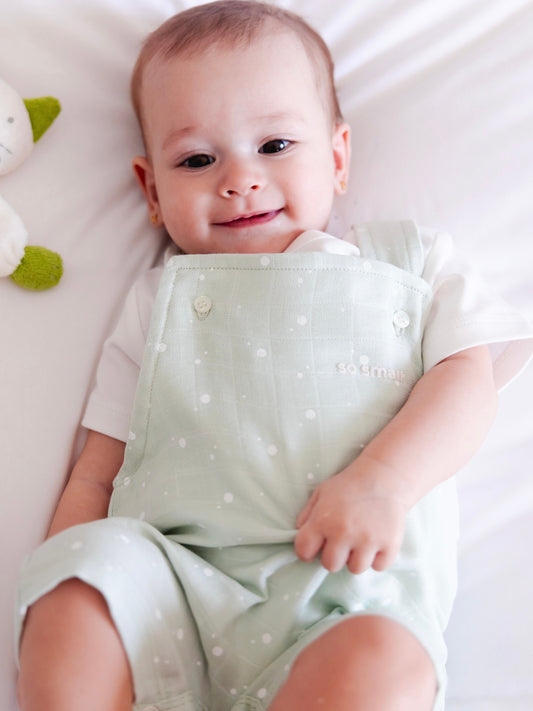 so small Organic Two-Piece Set (White Bodysuit+ Mint & Milk Muslin Jumpsuit)