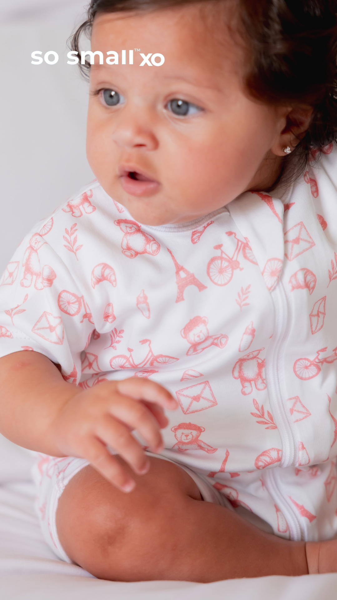 so small xo Half-Sleeved Zipper Romper- Petit Paris Rose