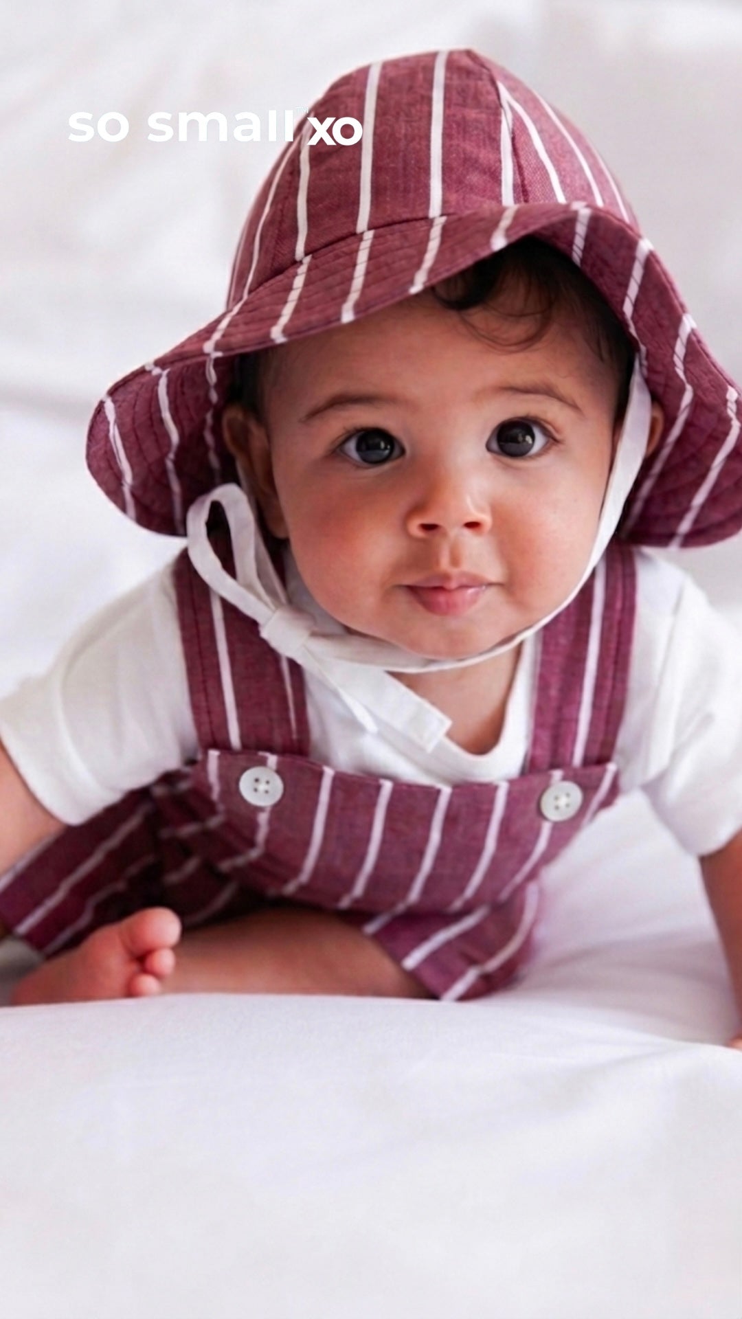so small xo- Raspberry Maroon Striped Two-piece set (Bodysuit+ Jumpsuit) SUN HAT SOLD SEPARATELY