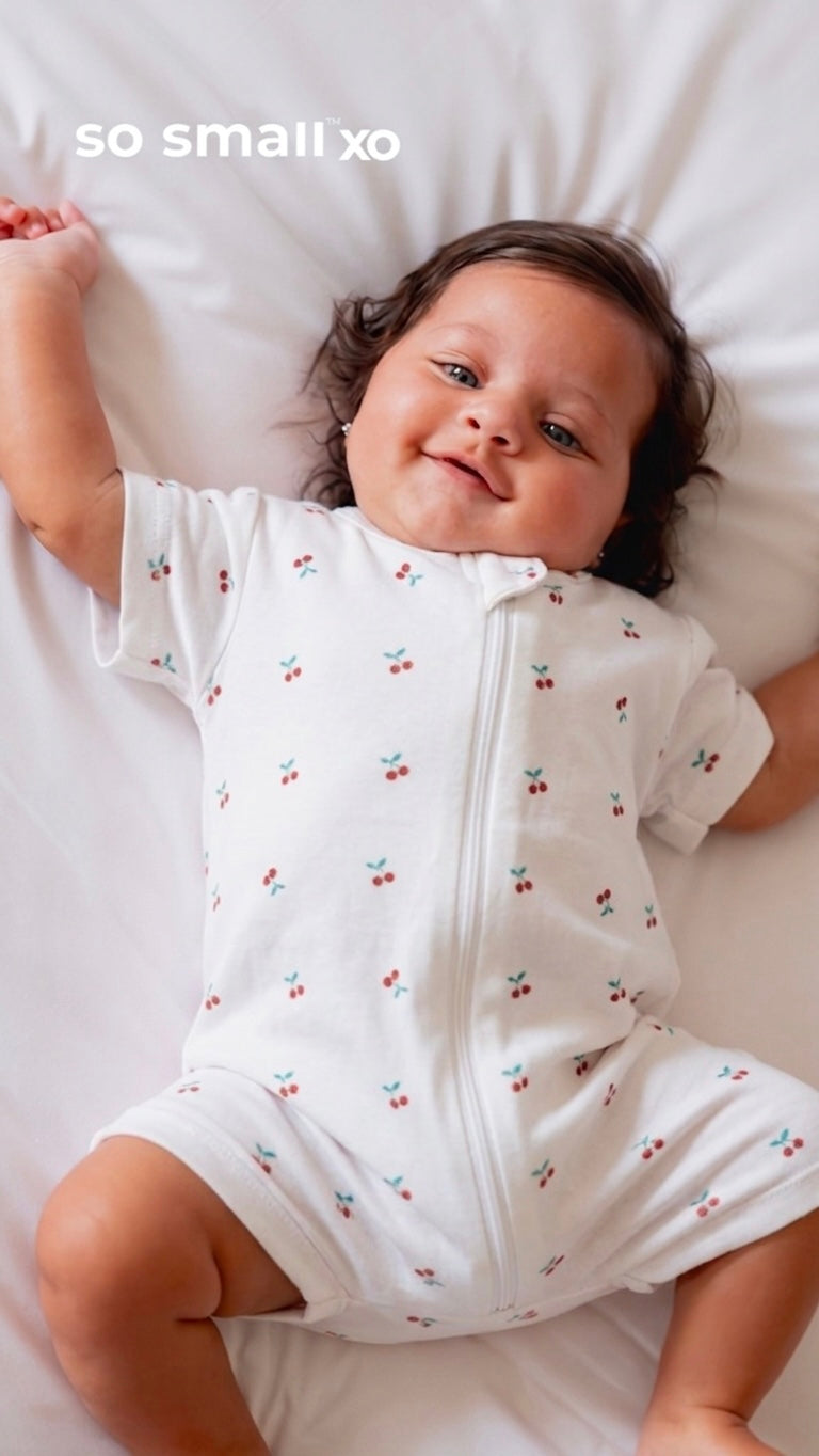 so small xo Half-Sleeved Zipper Romper- Cherry Kiss
