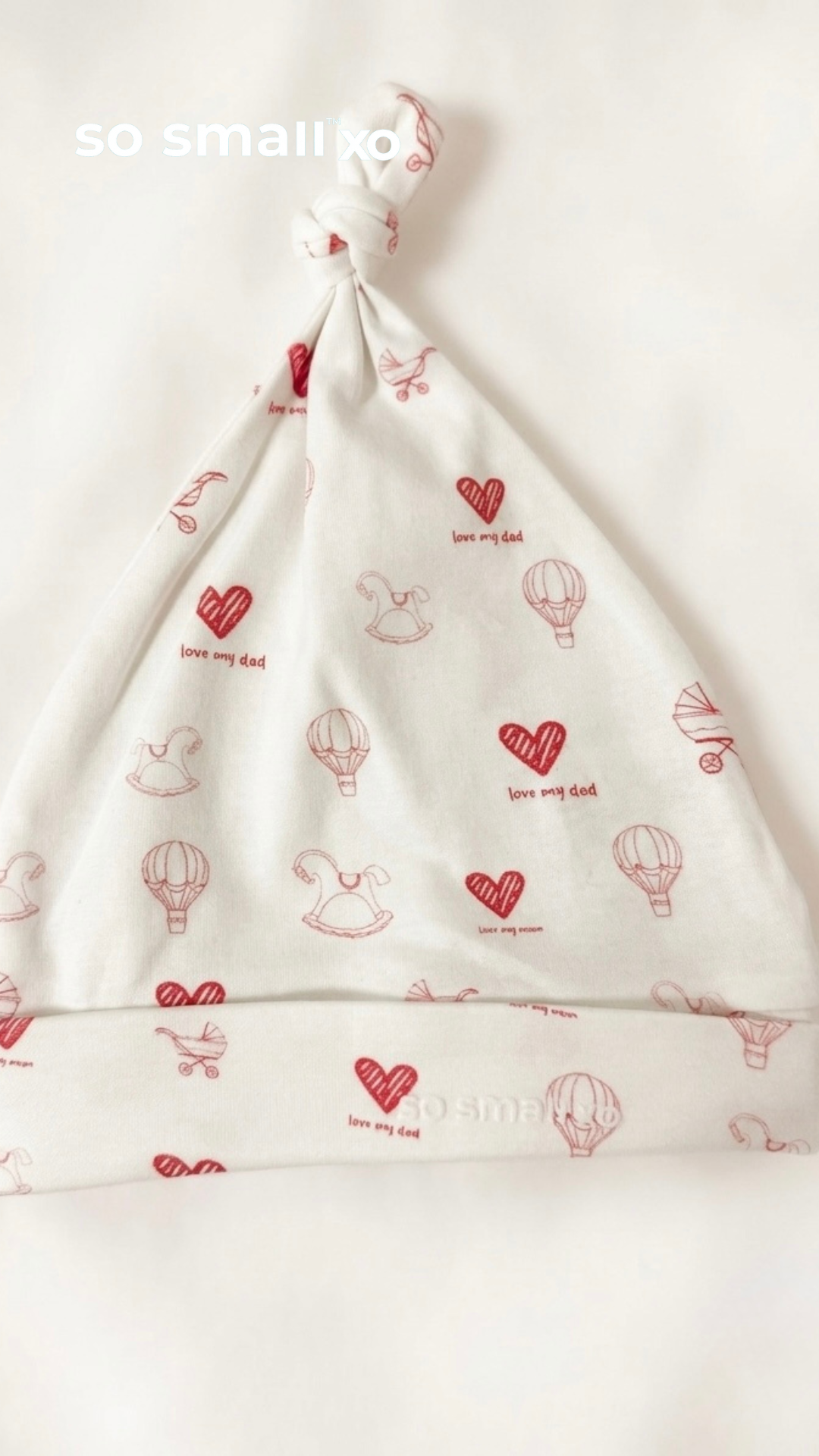 so small xo Knotted Beanie- Love My Mom. Love My Dad