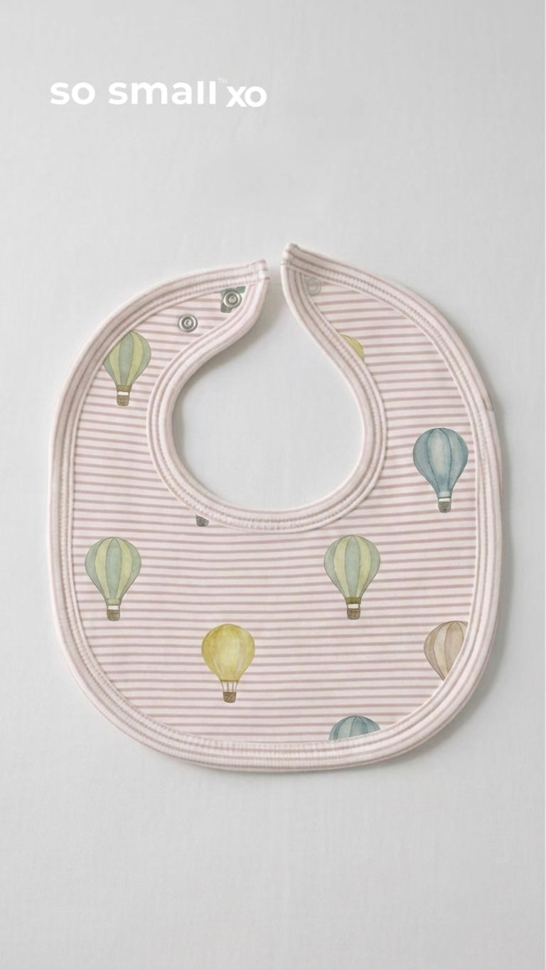 so small xo Terry-Lined Bib- Blush Balloon Ride
