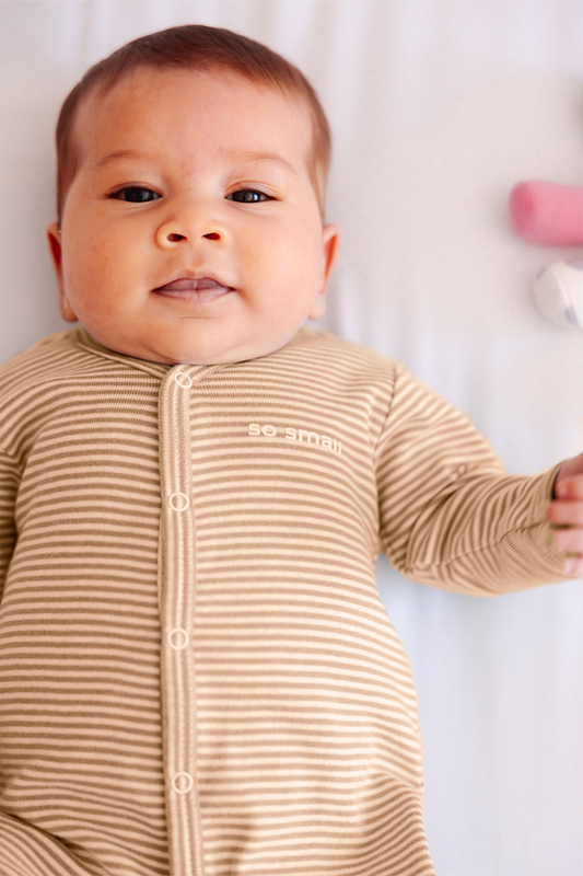 so small Organic Striped Middle Snap Footie- Cookies & Cream