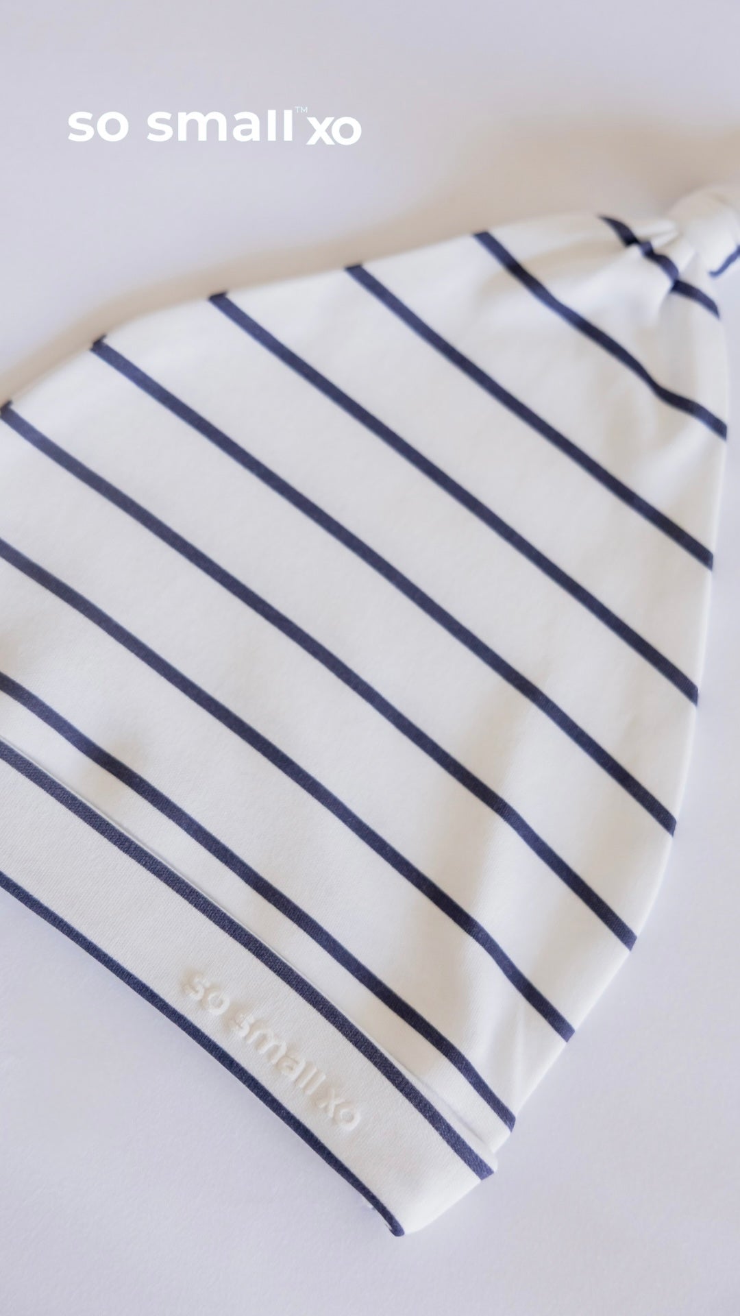 so small xo Striped Knotted Beanie- Deep Sea