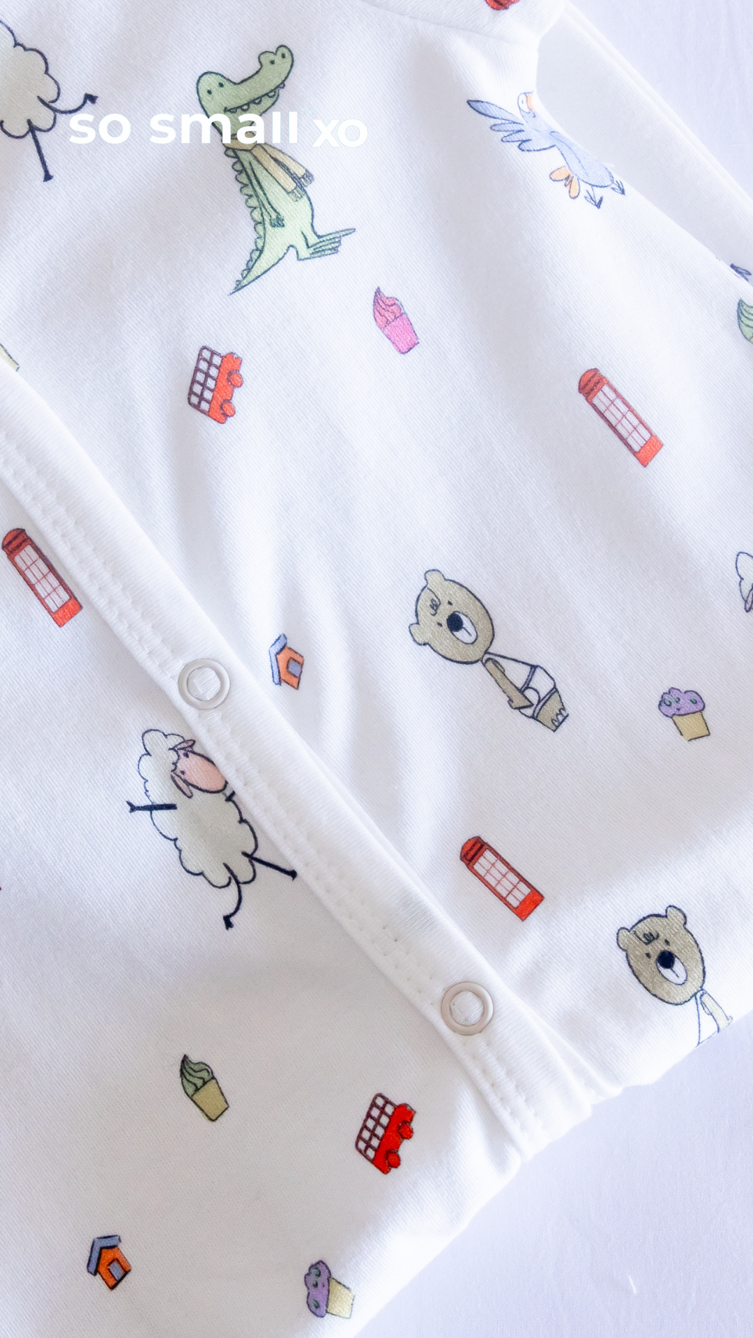 so small xo Middle Snap Footie- Playdates & Cupcakes