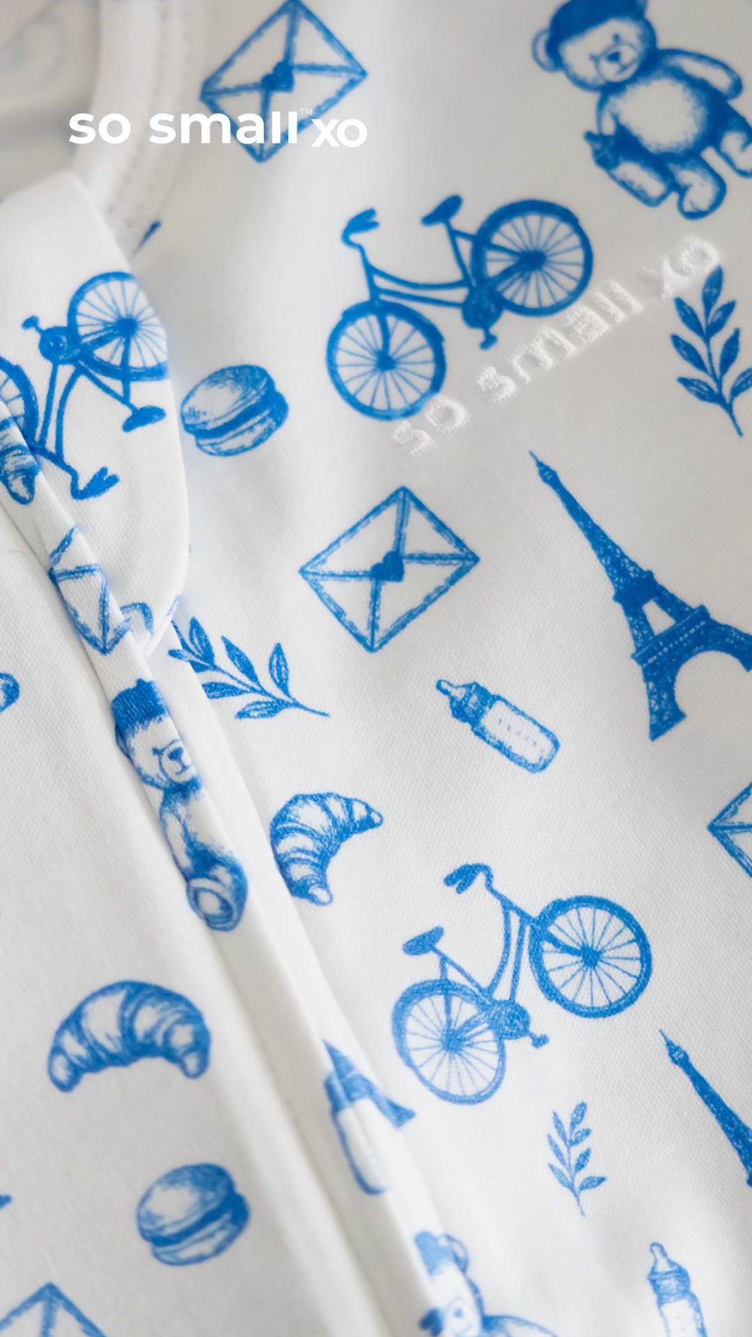 سالوبت so small xo بسوستة من القطن المصري الفاخر- تصميم باريس الصغيرة أزرق
