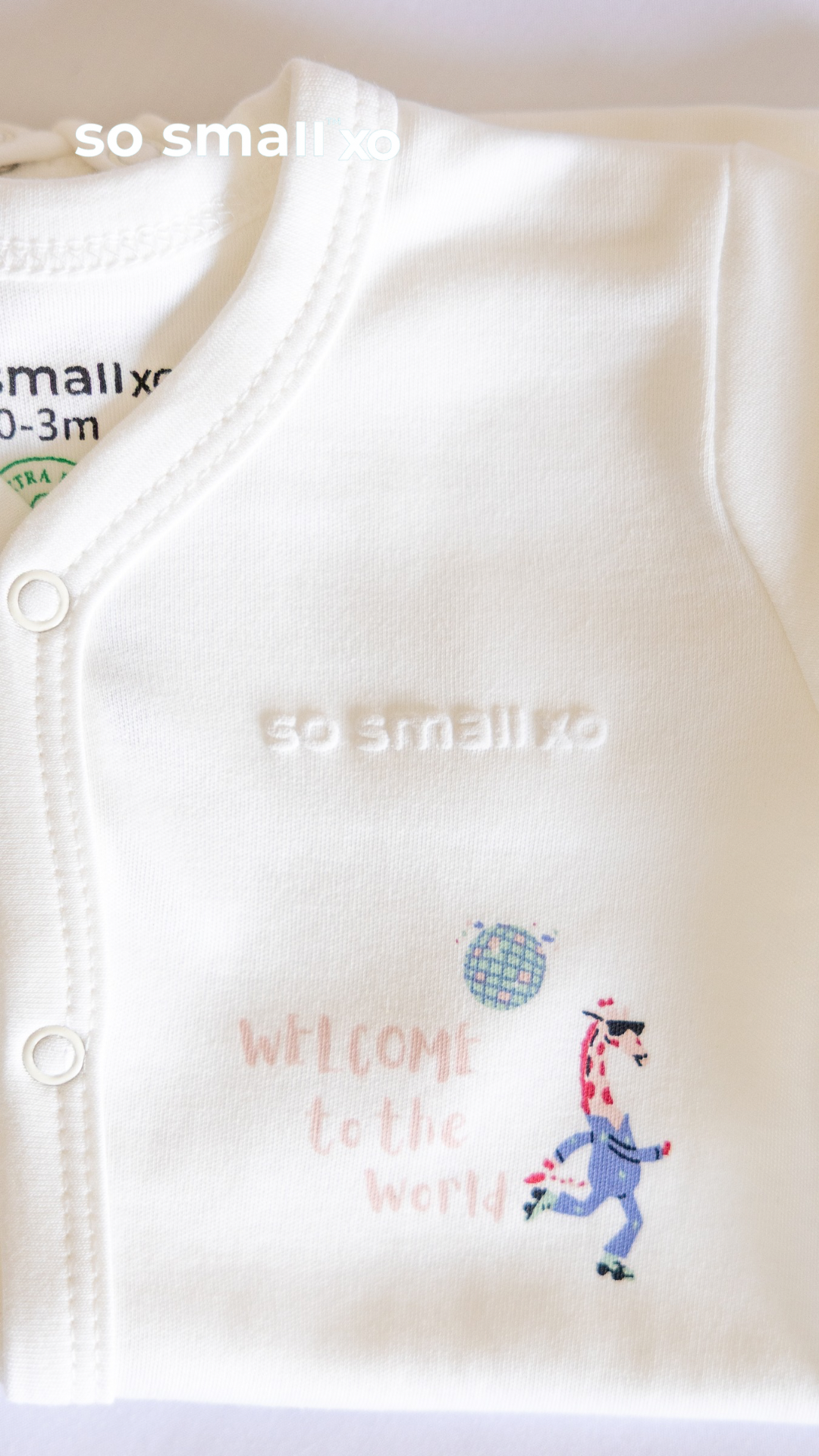 so small xo Middle Snap Footie- Welcome to the World