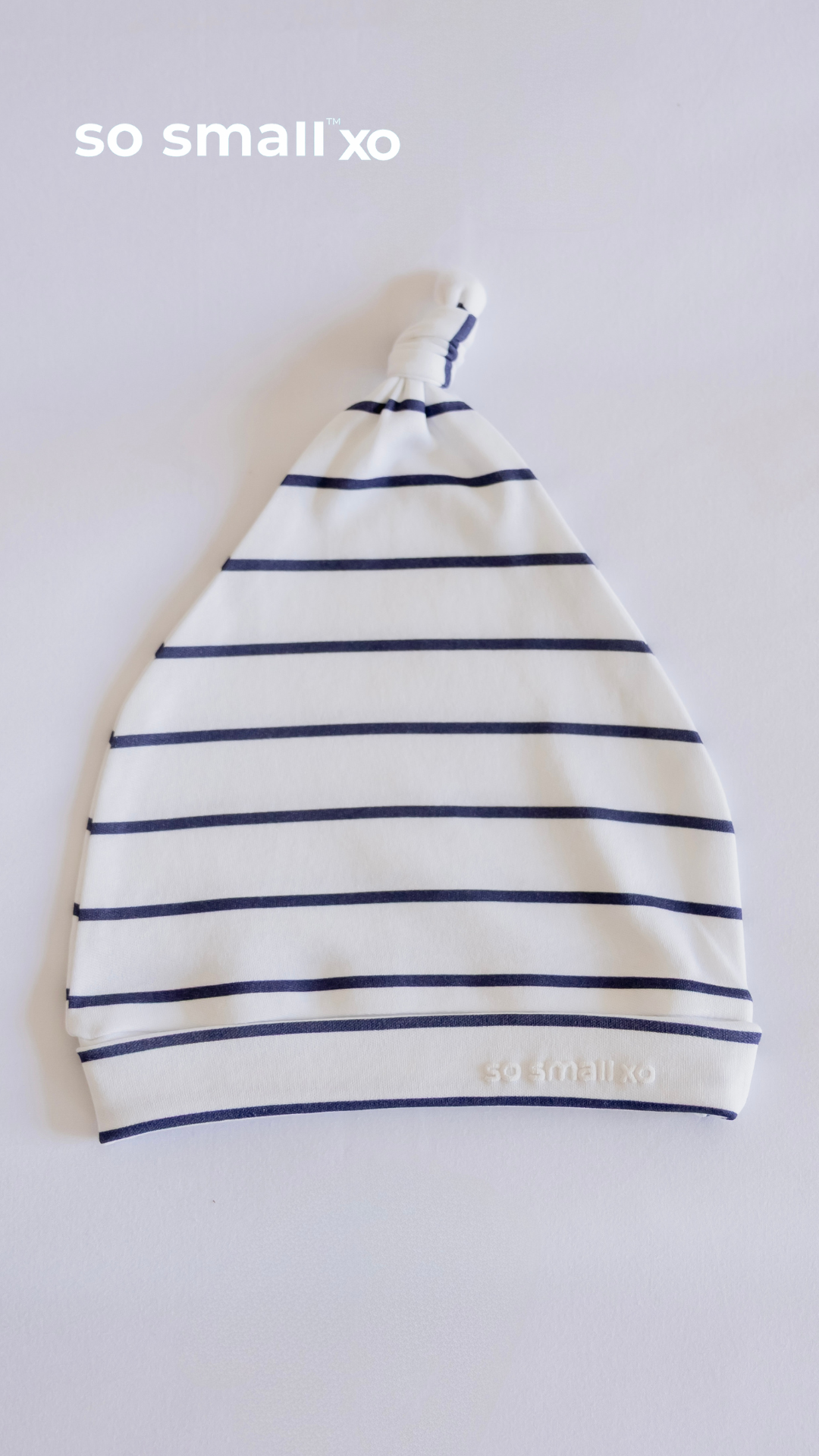 so small xo Striped Knotted Beanie- Deep Sea