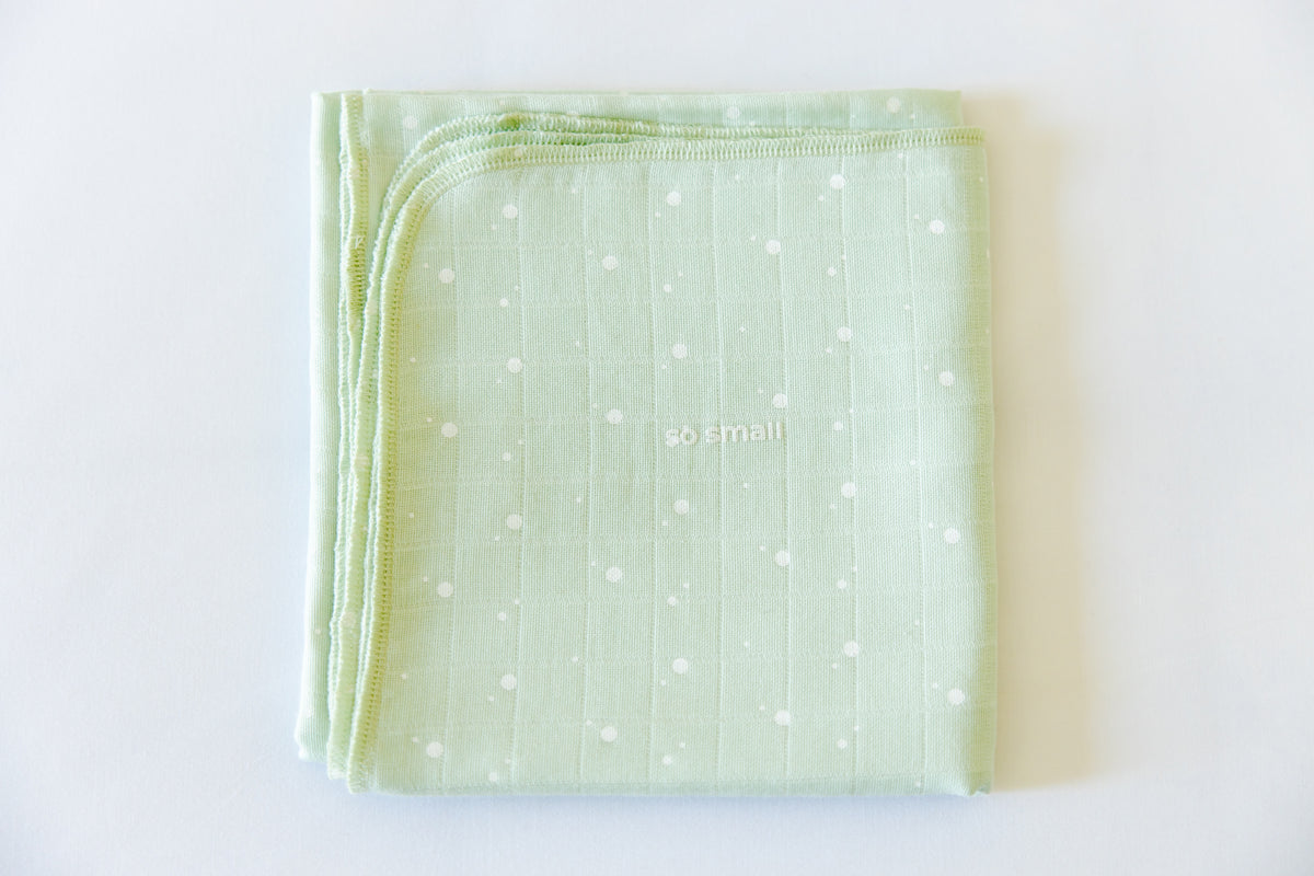 so small Organic Muslin Swaddle Blanket- Mint & Milk