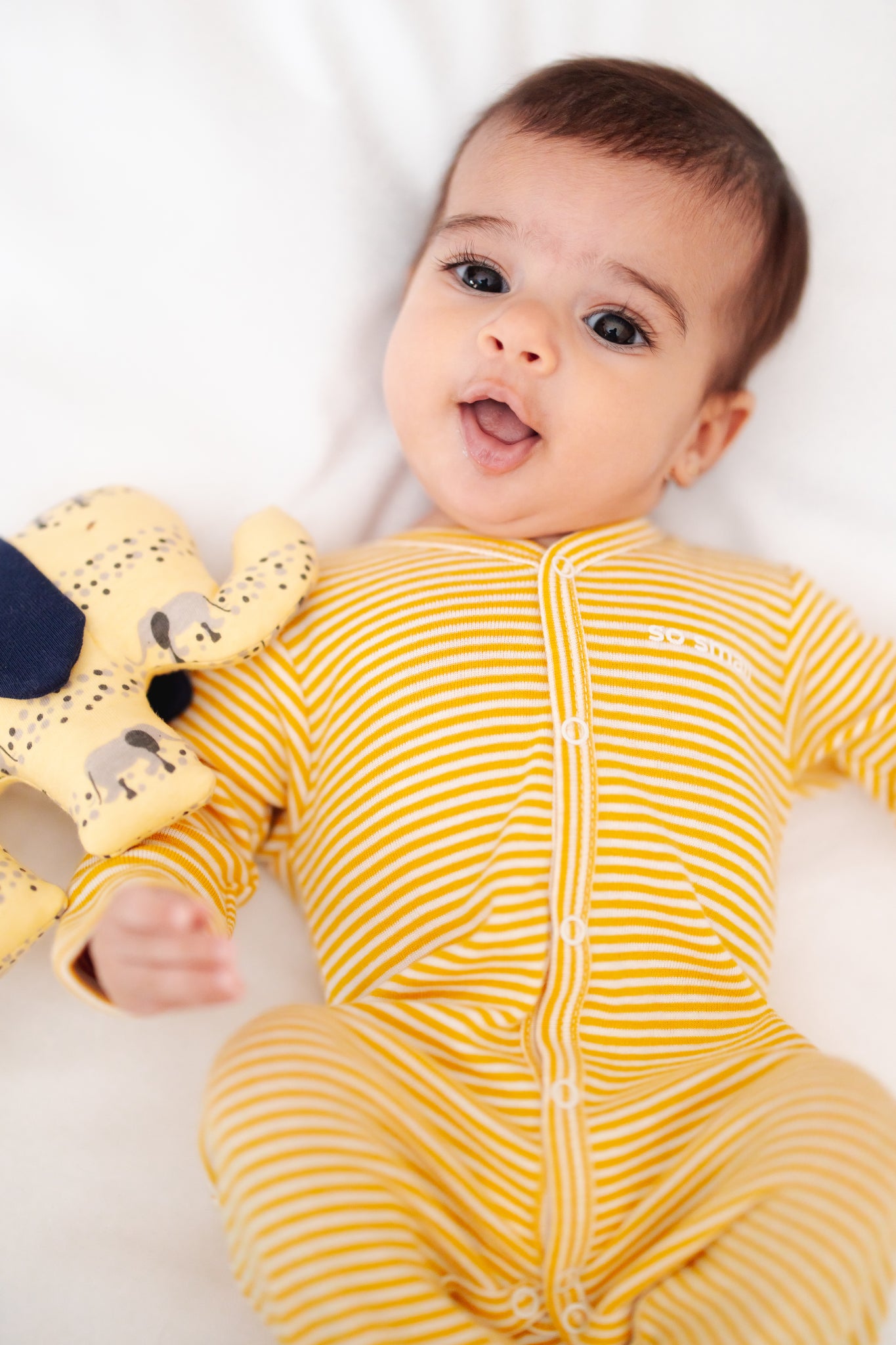 so small Organic Striped Middle Snap Footie-Banana Yellow