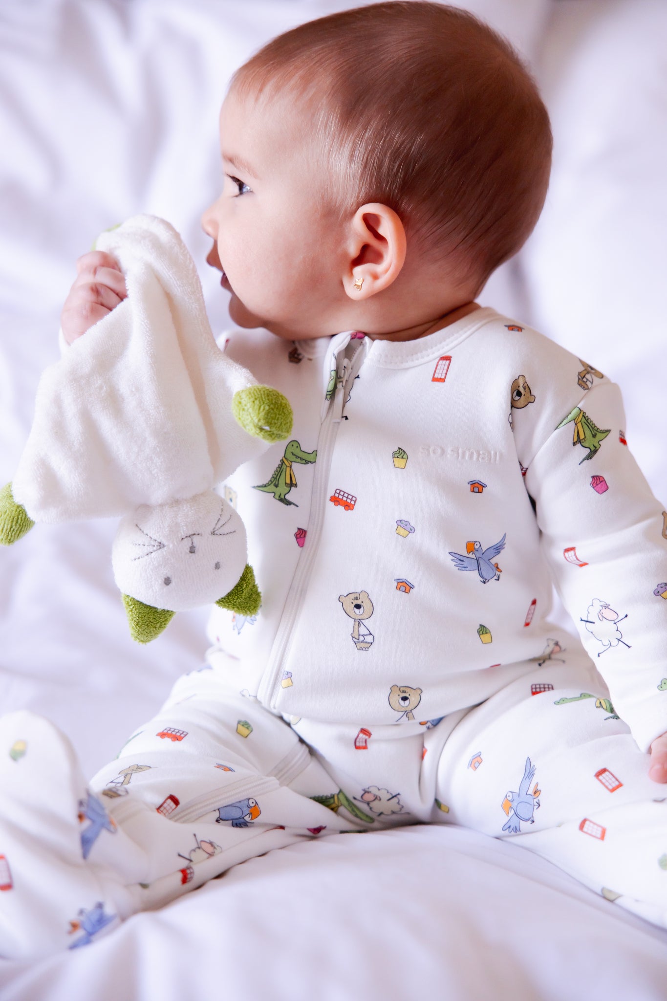 so small Organic Padded Winter Zipper Footie- Playdates & Cupcakes