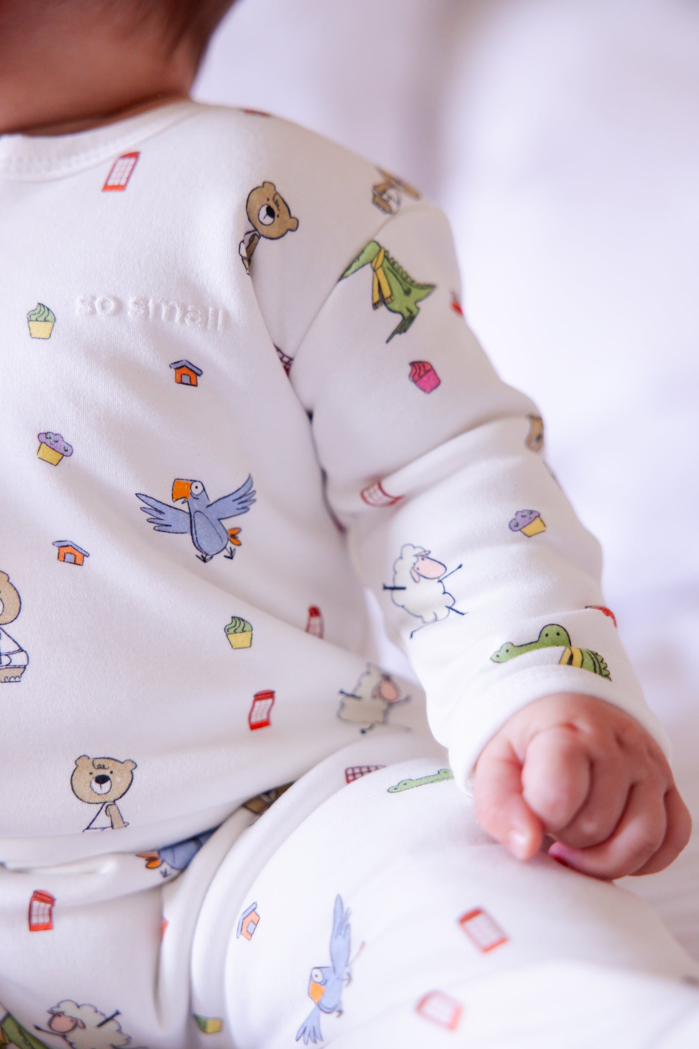 so small Organic Padded Winter Zipper Footie- Playdates & Cupcakes