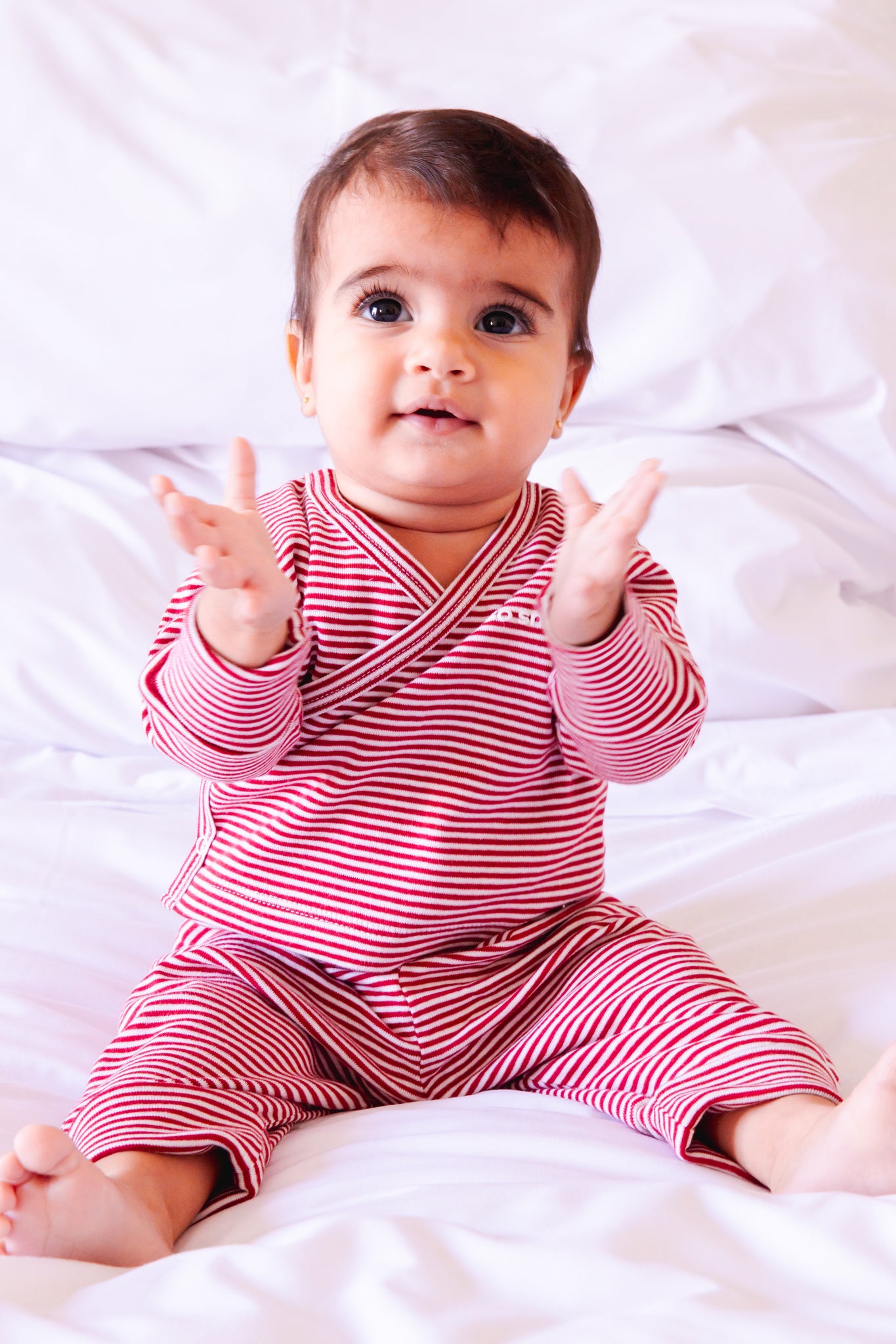 so small Organic Striped Two-Piece Set- Cherry Red