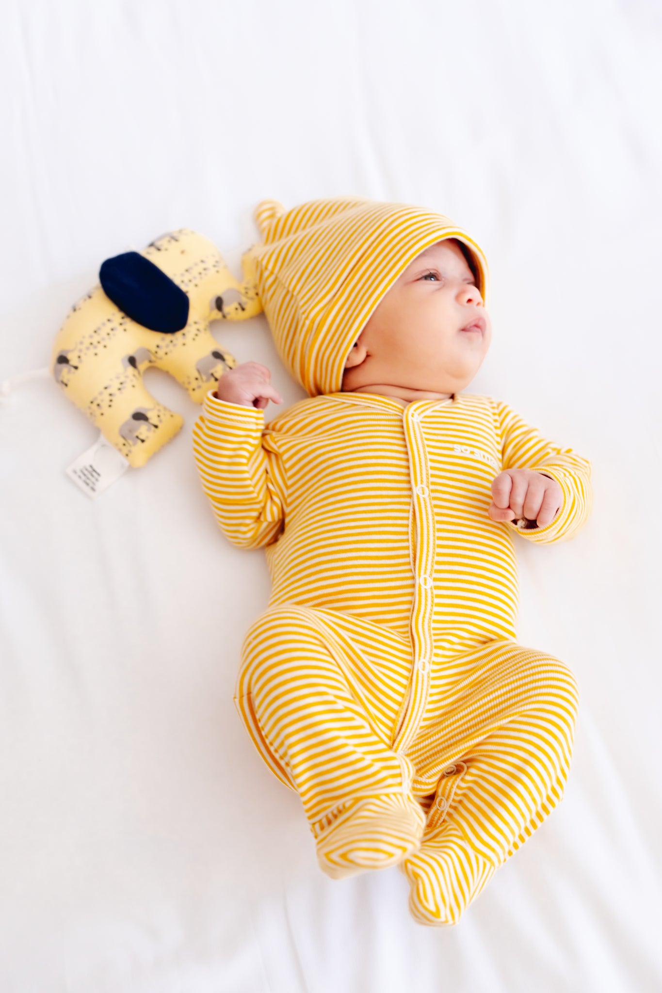 so small Organic Striped Middle Snap Footie-Banana Yellow