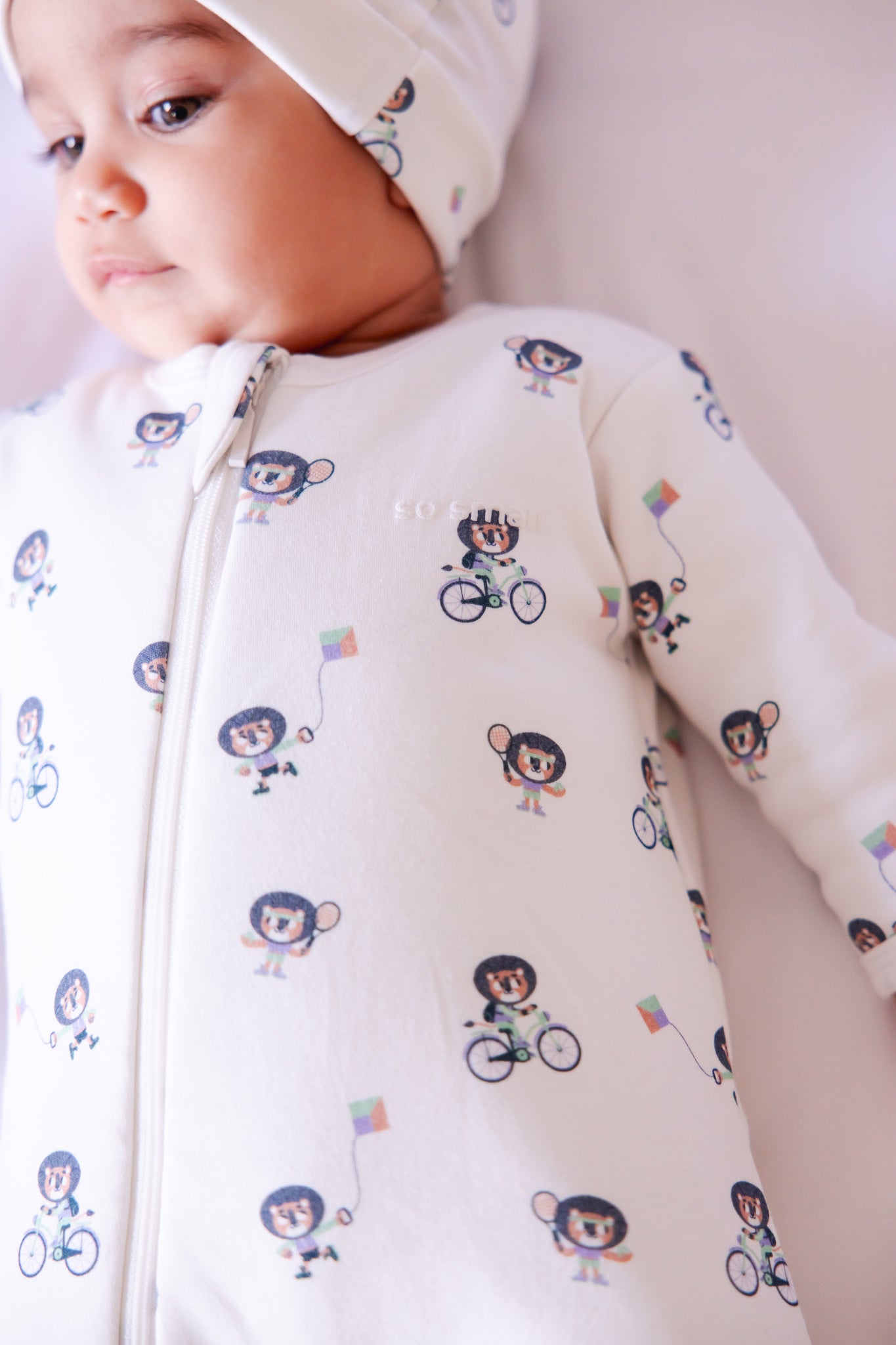 so small Organic Padded Winter Zipper Footie- Happy Roars