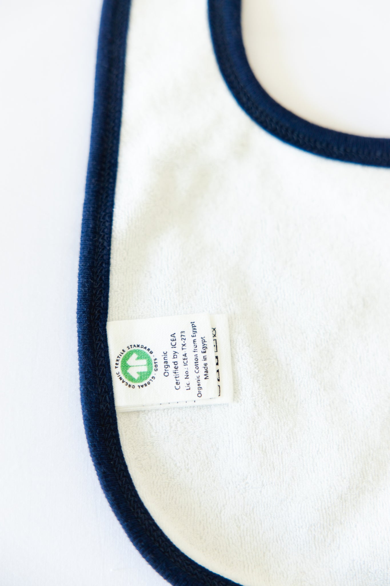 so small Organic Terry Lined Bib- Magnetic Blue