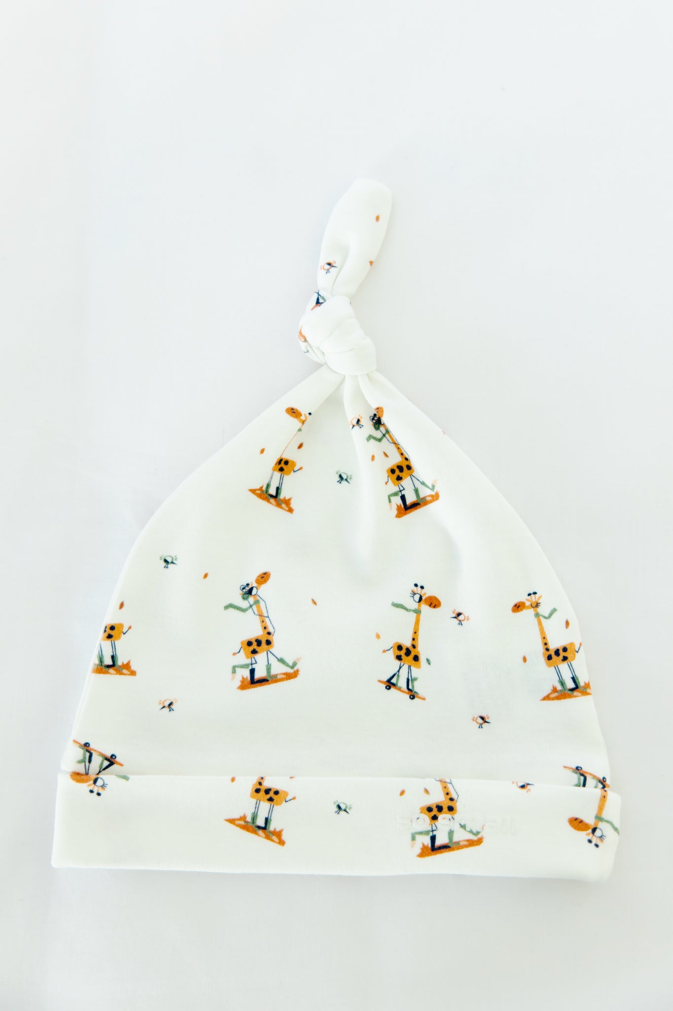 so small Organic Knotted Beanie- Love. Laugh. Giraffe