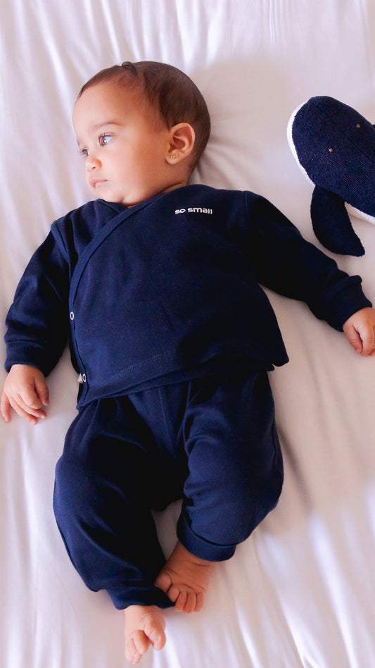 so small Organic Two-Piece Set- Magnetic Blue