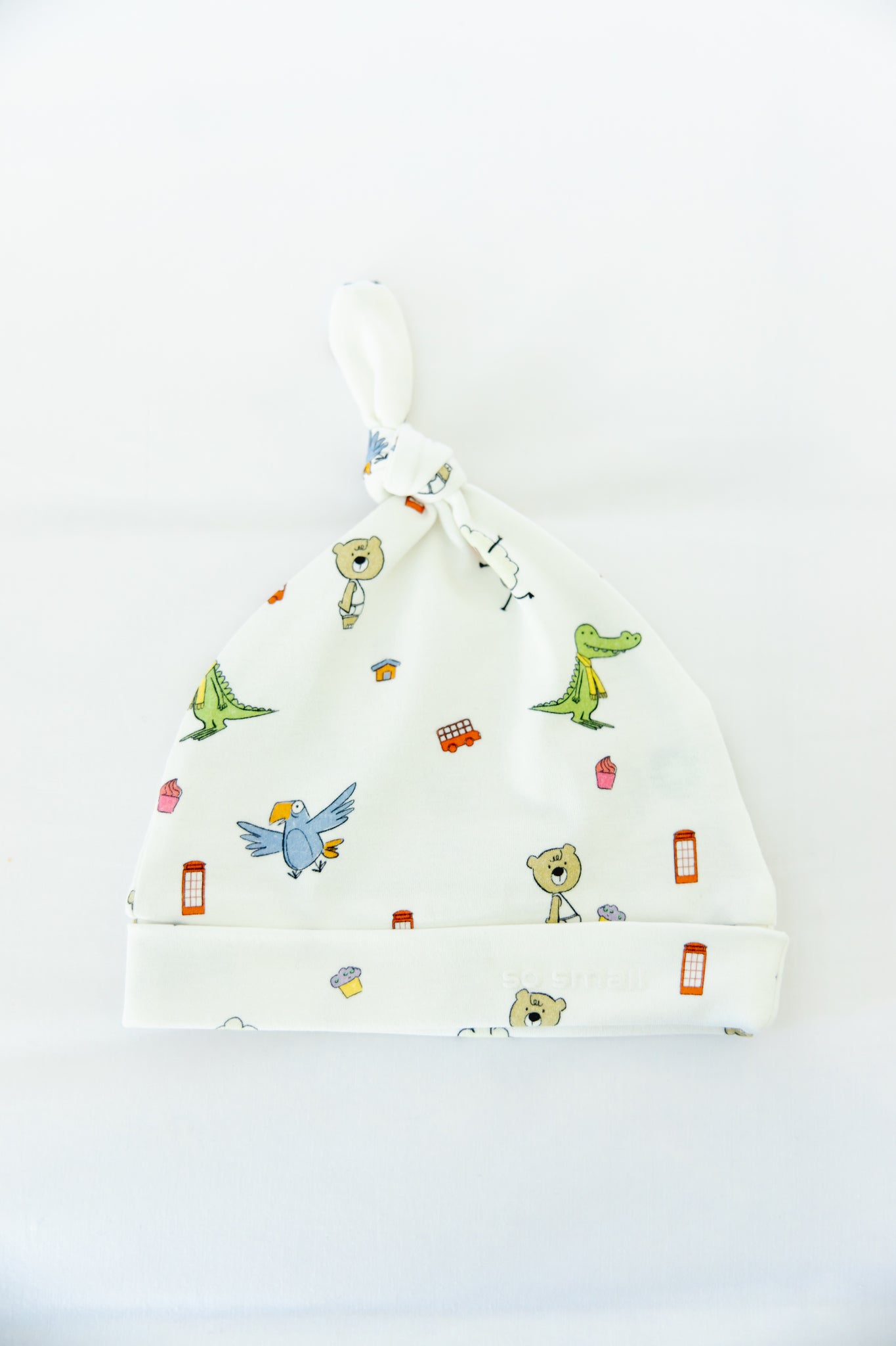 so small Organic Knotted Beanie- Playdates & Cupcakes