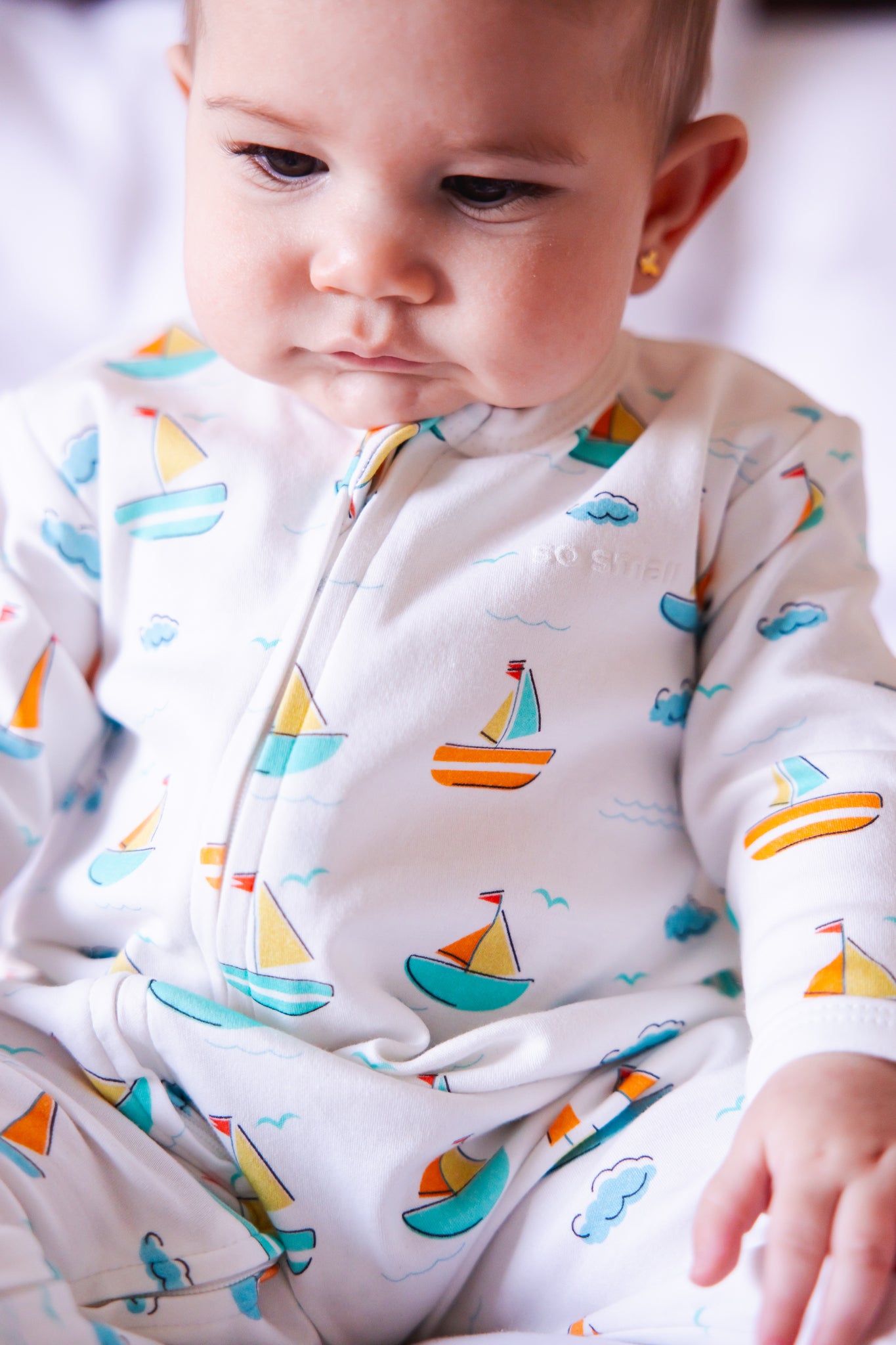 Certified Organic Zipper Footie- Let's Sail Away Baby