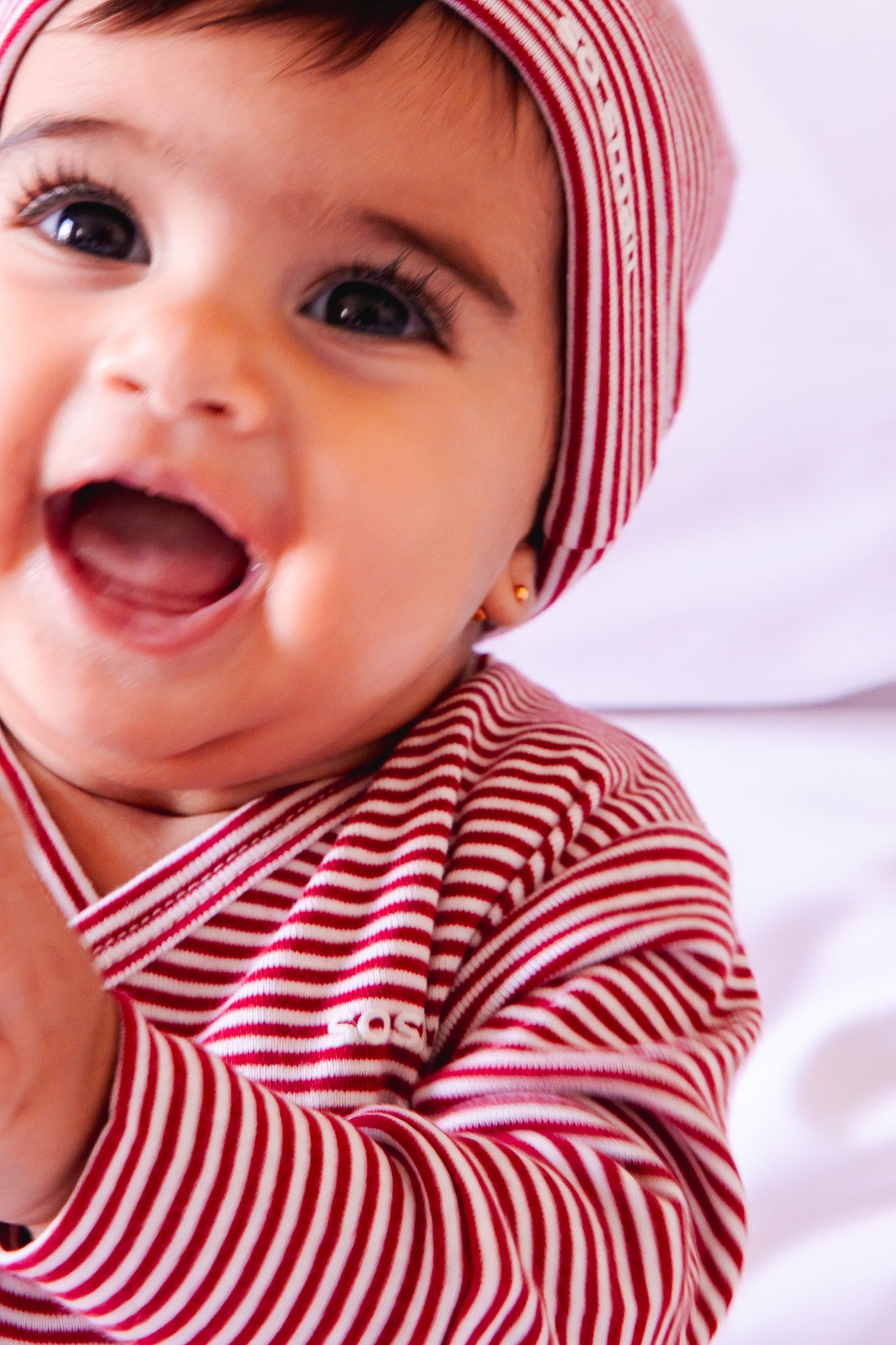 so small Organic Striped Two-Piece Set- Cherry Red