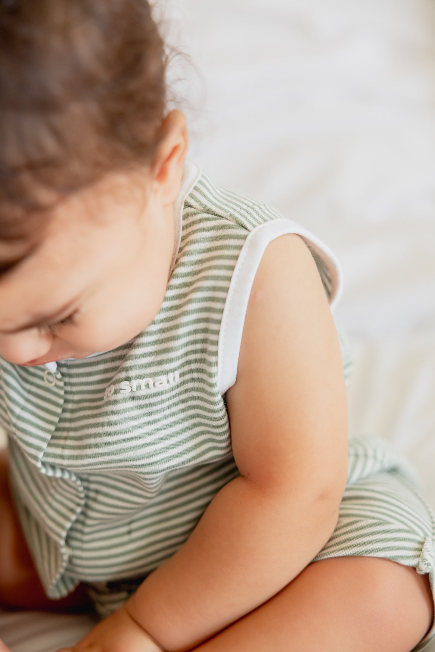 so small Organic Striped Romper- Pistachio Green