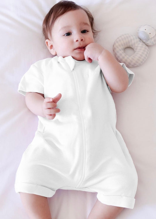 Organic Half-Sleeved Romper- Milky White