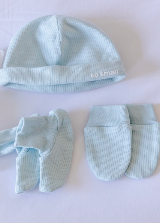 Organic Hat+Mitten+ Bootie Gift Set- Delicate Blue