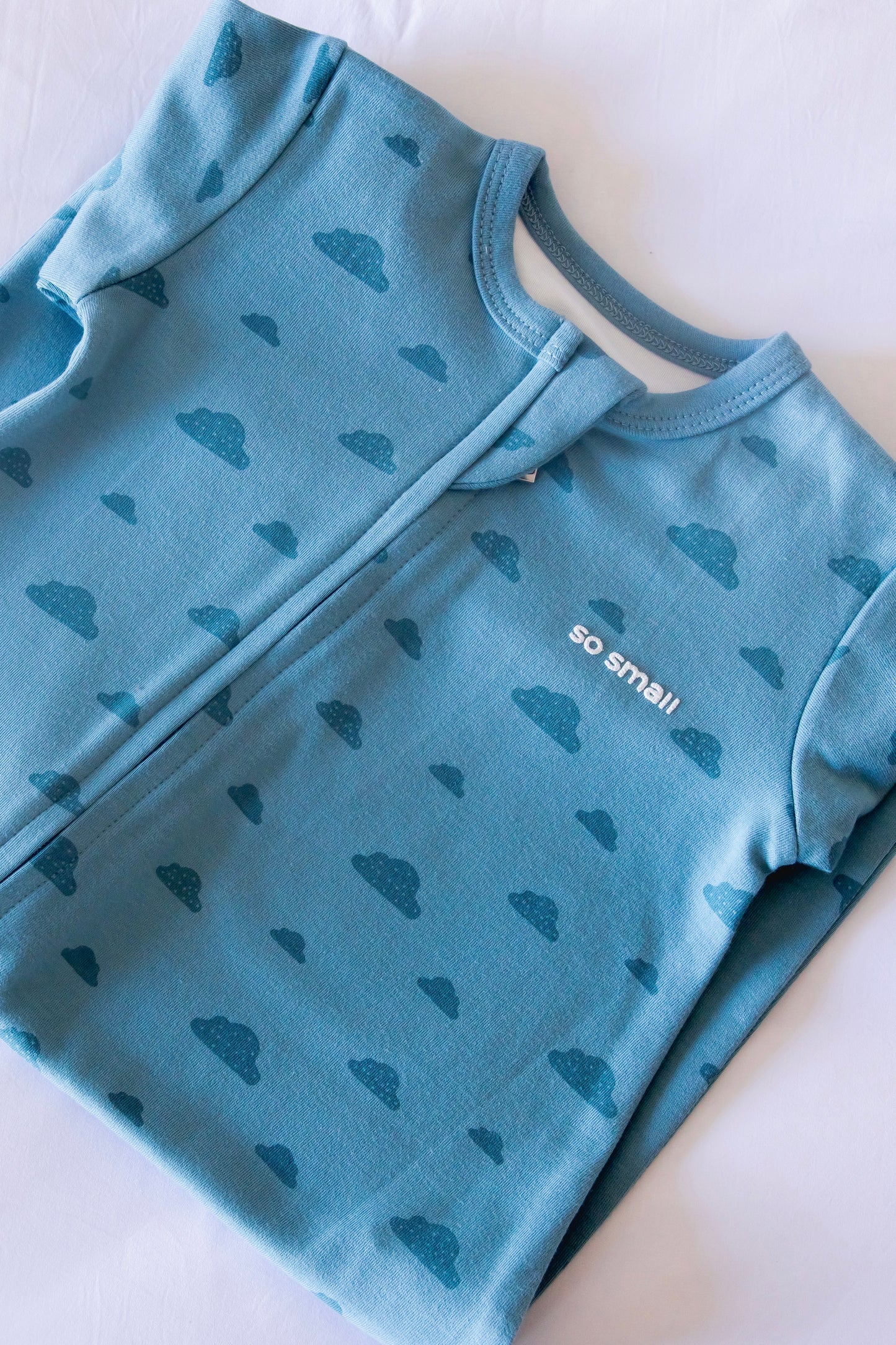 Organic Zipper Footie- Cloudy Skies