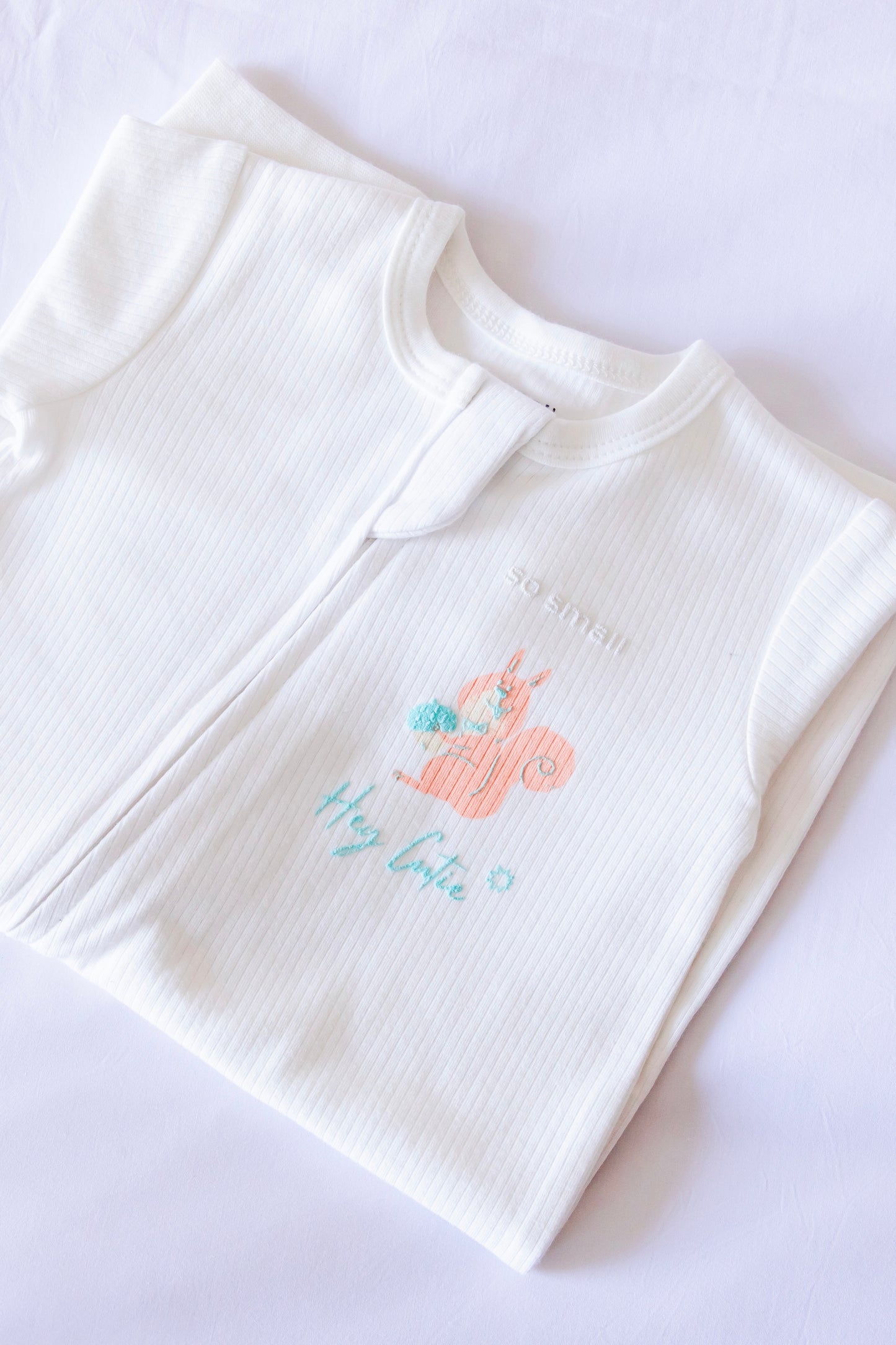 Organic Footless Zipper Onesie- Hey Cutie in Vanilla White
