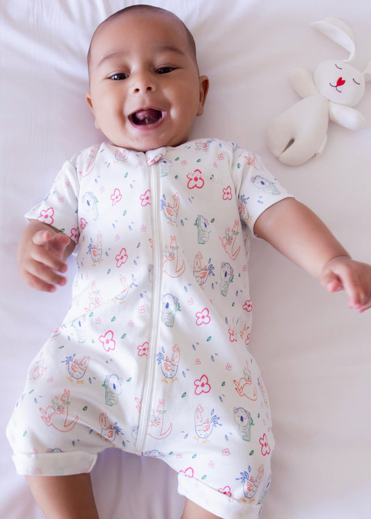 Organic Half-Sleeved Romper- Lazy. Daisy. Dreams